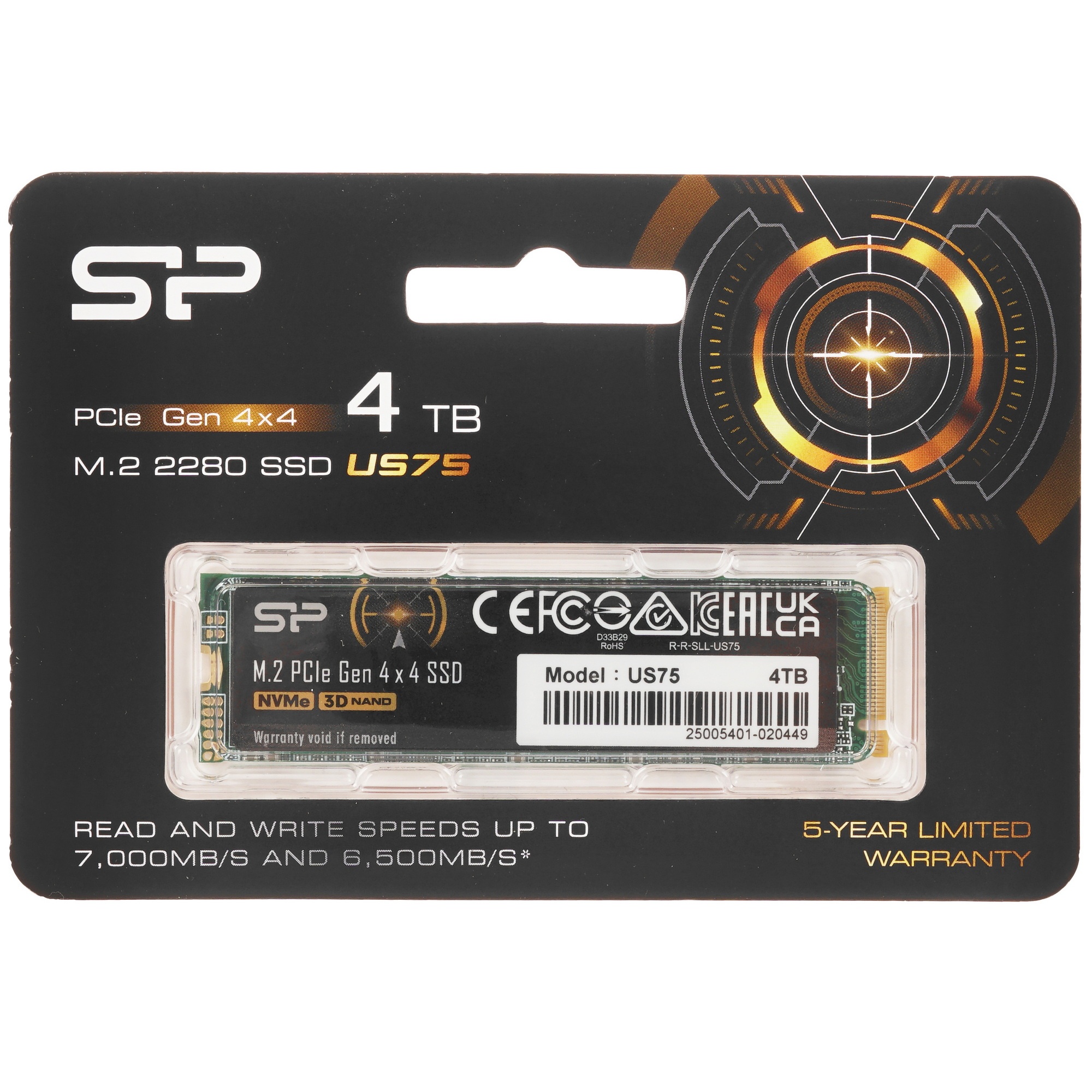 Внешний накопитель SSD Silicon Power PCIe 4.0 x4 4TB SP04KGBP44US7505 US75 M.2 2280