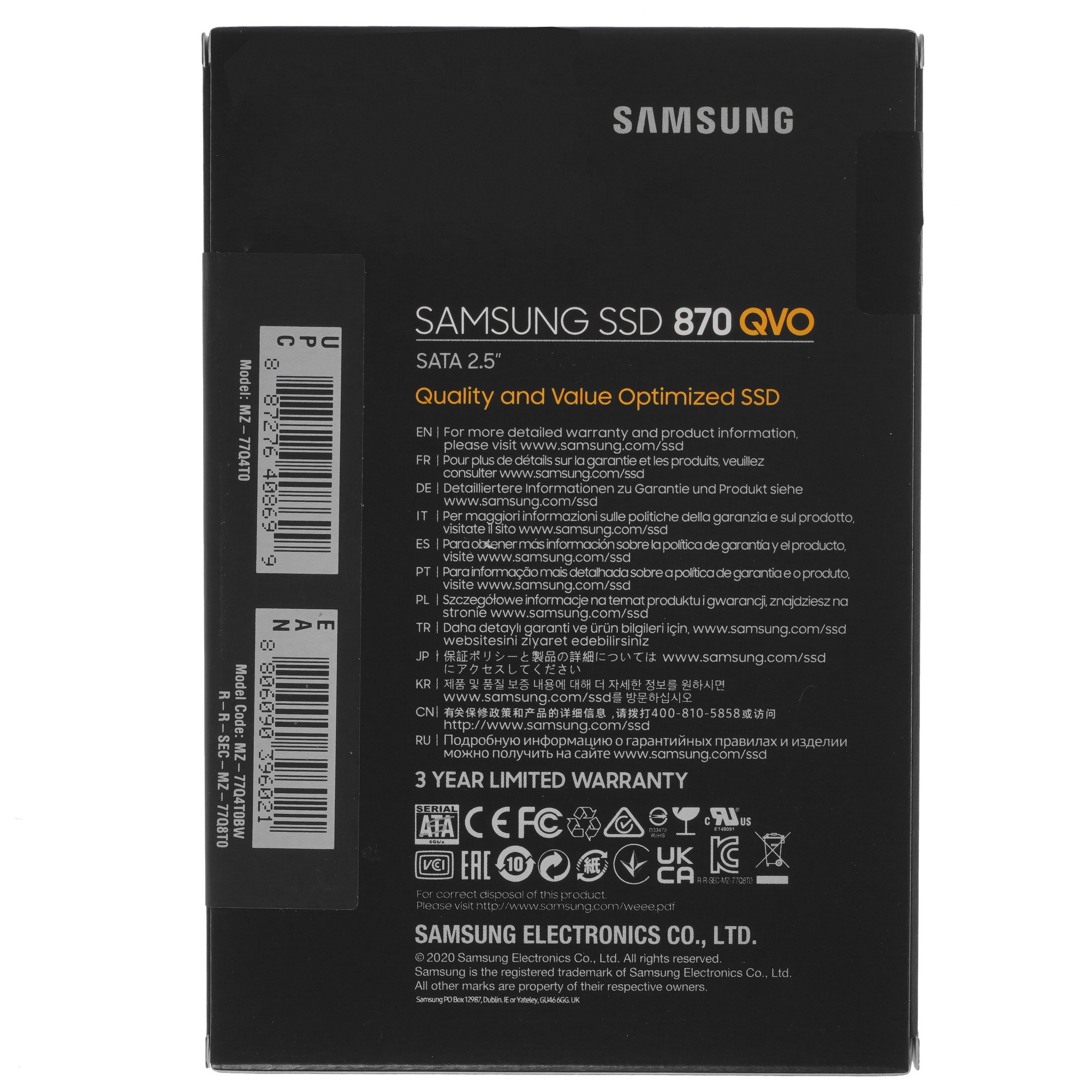 Накопитель SSD Samsung 4TB 870 QVO, V-NAND, 2.5", SATA III, [R/W - 530/560 MB/s]