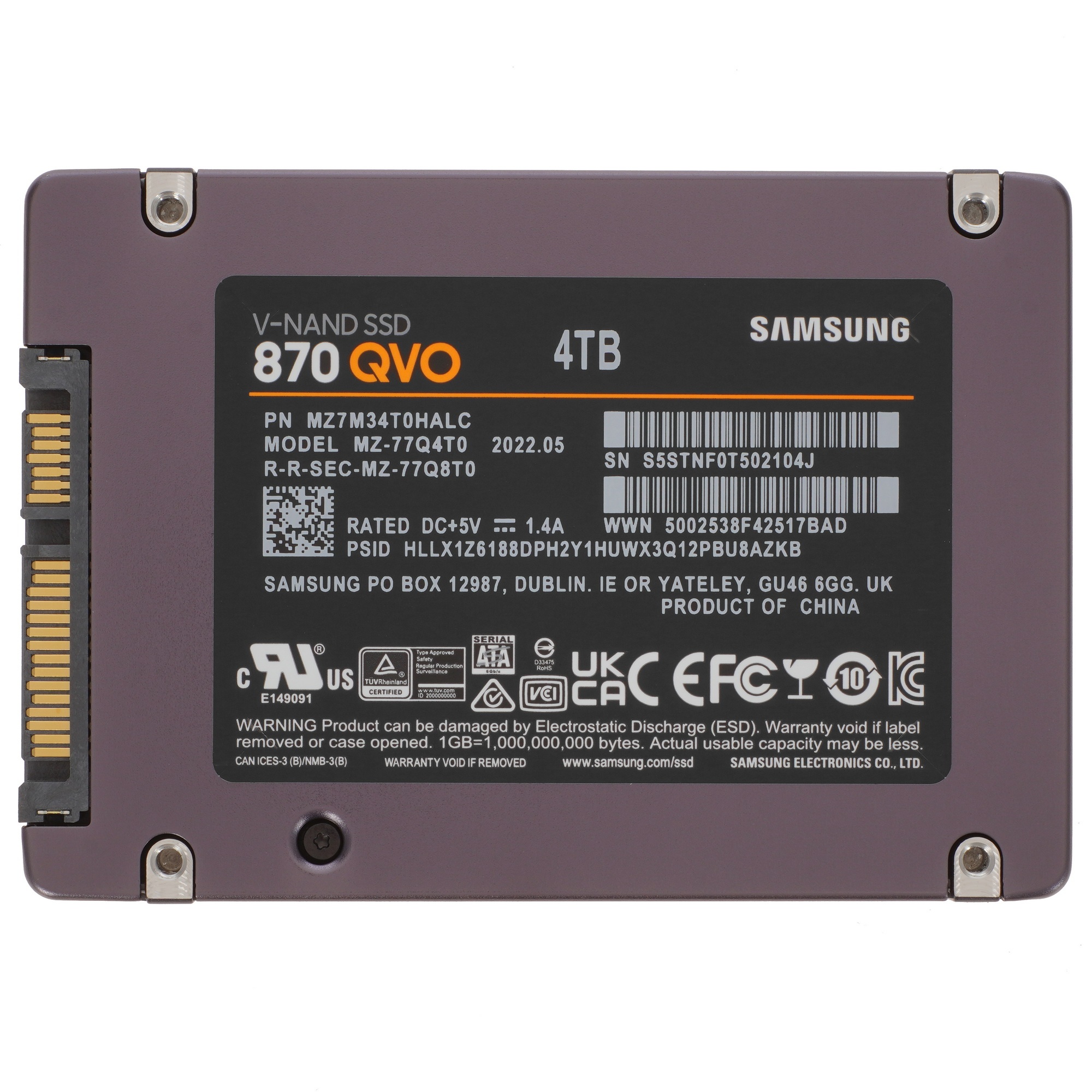 Накопитель SSD Samsung 4TB 870 QVO, V-NAND, 2.5", SATA III, [R/W - 530/560 MB/s]