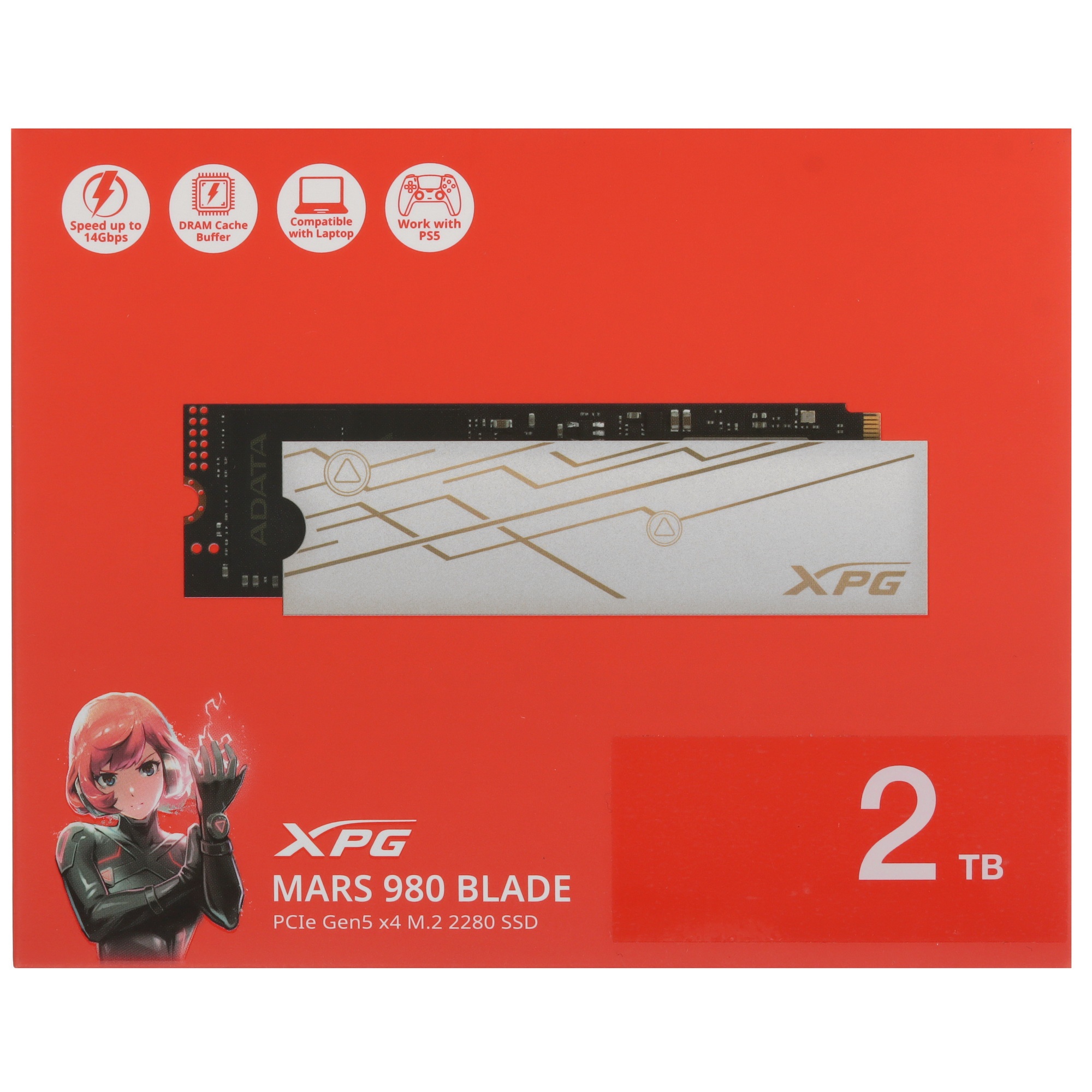 Твердотельный диск 2TB A-DATA XPG MARS 980 BLADE, M.2 2280, PCI-E 5x4, [R/W -14000/13000 MB/s] 3D-NA