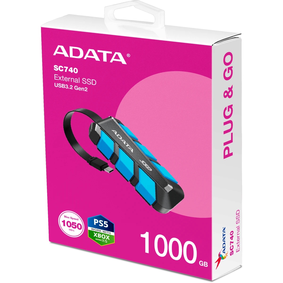 Внешний SSD ADATA 1.0Tb SC740   (USB3.2 gen 2 type C, 1050/1000Mbs, 122x41x22mm, 40