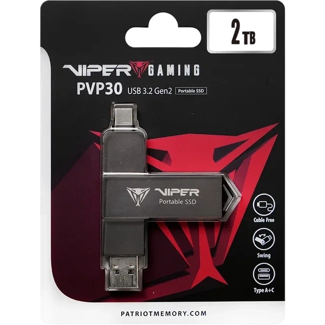 Накопитель SSD Patriot Viper PVP30 USB-C 2TB 2.5" USB-A черный