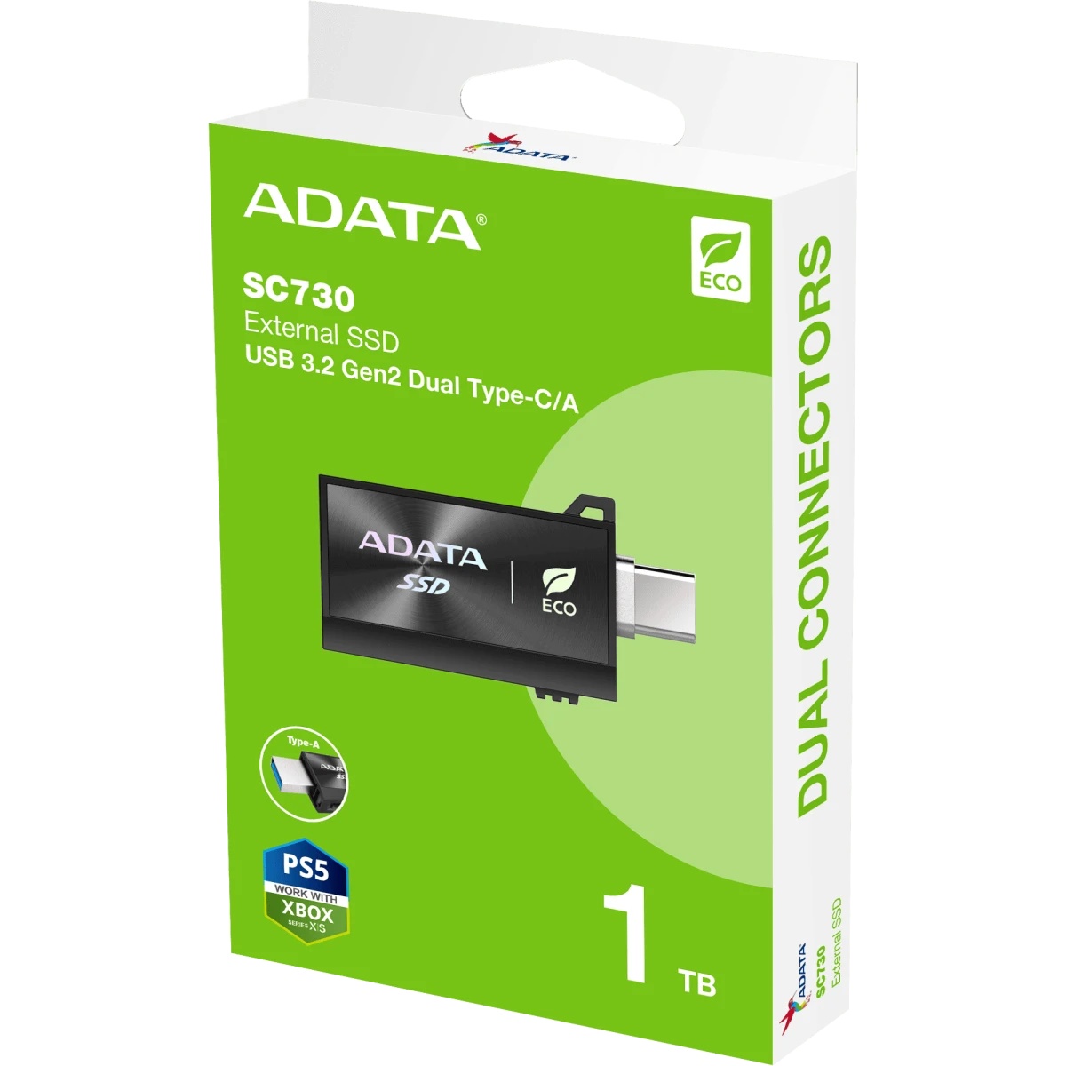 Внешний SSD ADATA External SSD SC730, 1000GB, Type-C, Type-A, USB 3.2 Gen2, R/W 600/600 MB/s, 36.8x2
