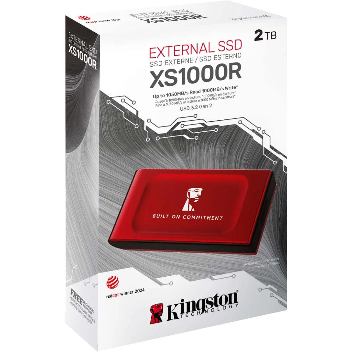 Твердотельный накопитель/ Kingston External SSD XS1000R BOC, 2000GB, Type-C/A, USB 3.2 Gen 2, R/W 10