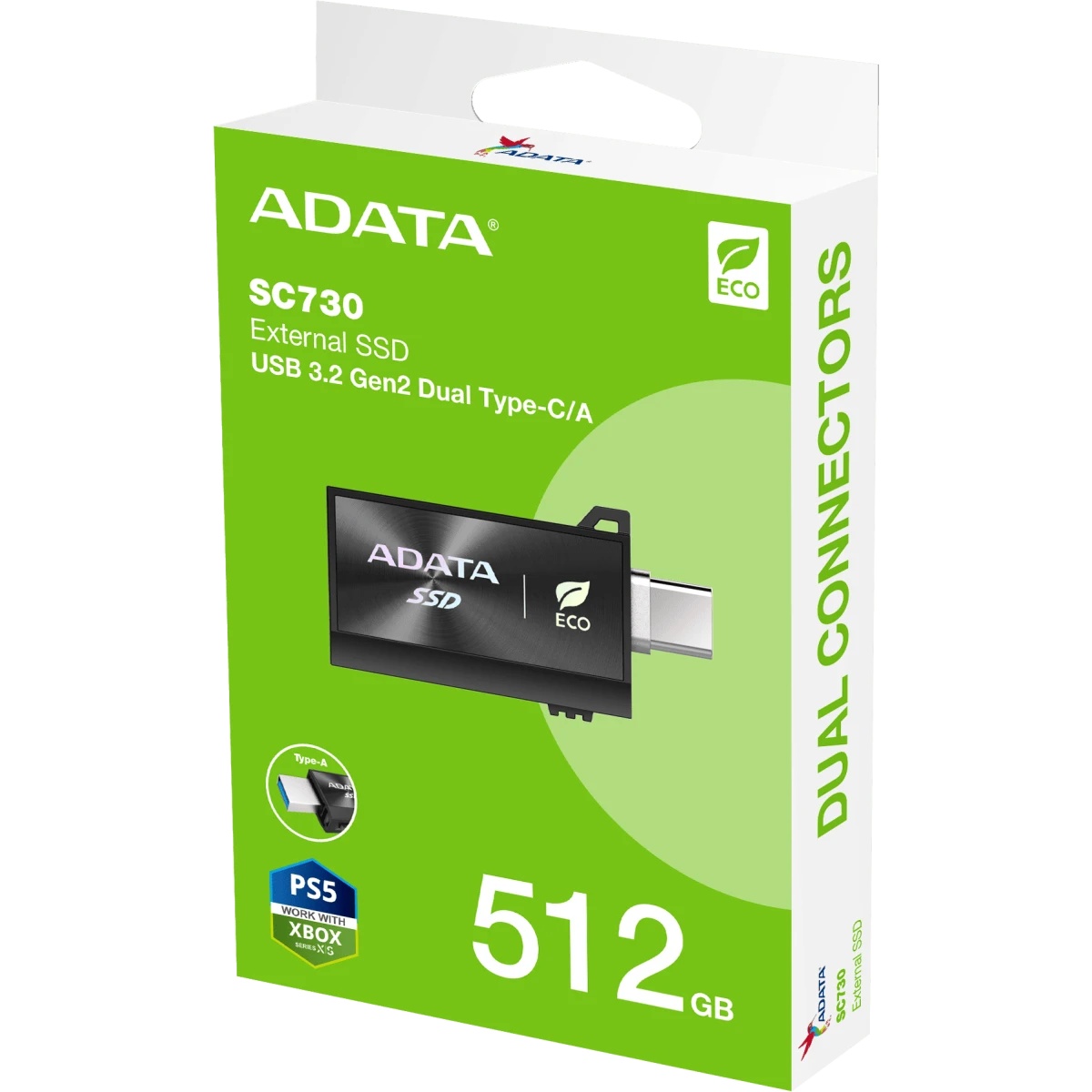 Накопитель SSD A-Data SC730 USB3.2 Gen2 512GB SC730-512G-CACTI черный