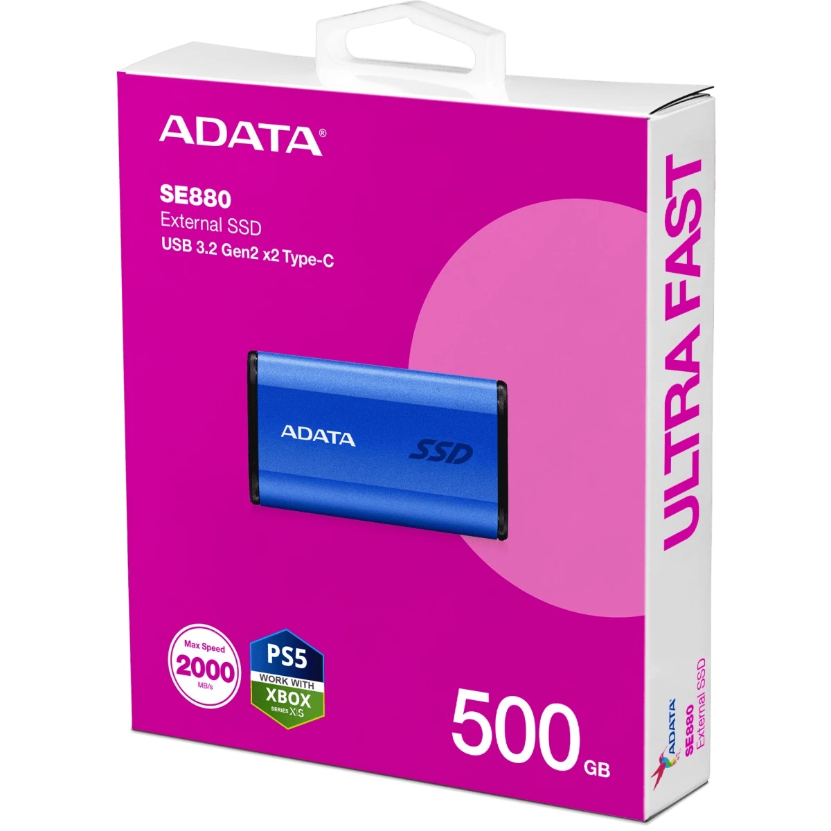 Твердотельный накопитель ADATA External SSD SE880, 500GB, USB 3.2 Gen2 Type-C, up to R/W 2000/2000 M