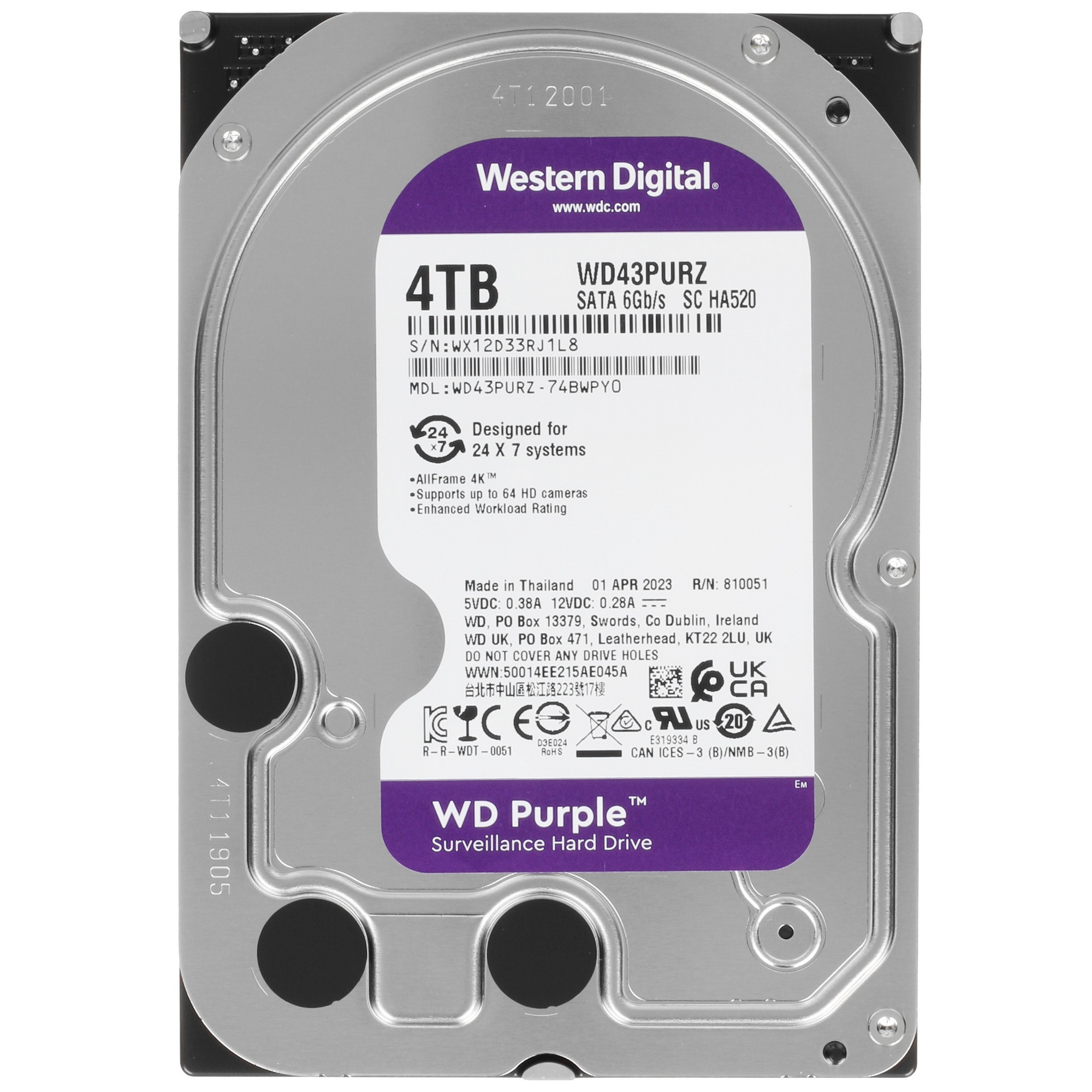 Жесткий диск Western Digital 4TB 5400rpm Purple (WD43PURZ) {Serial ATA III, 256Mb, 3.5"}