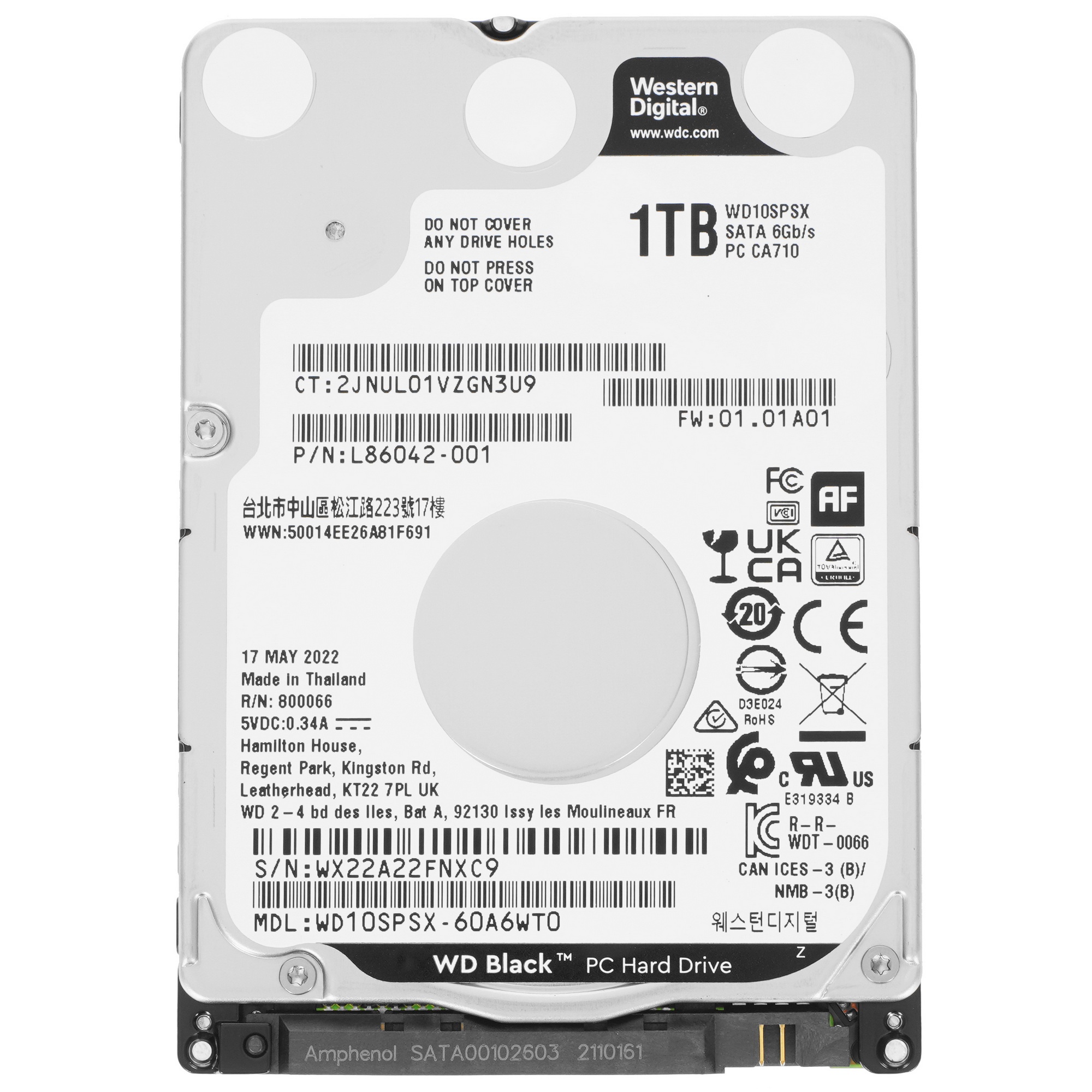 Жесткий диск WD 1Tb 7200rpm SATA-III  WD10SPSX Black 64Mb 2.5"