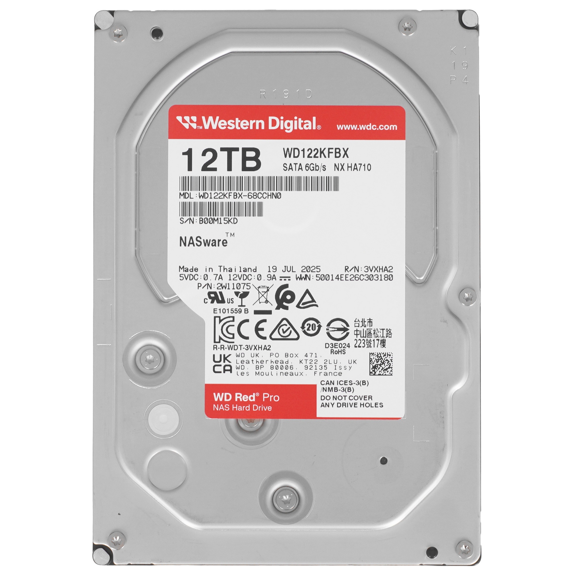Жесткий диск WD SATA-III 12TB WD122KFBX NAS Red Pro (7200rpm) 512Mb 3.5"