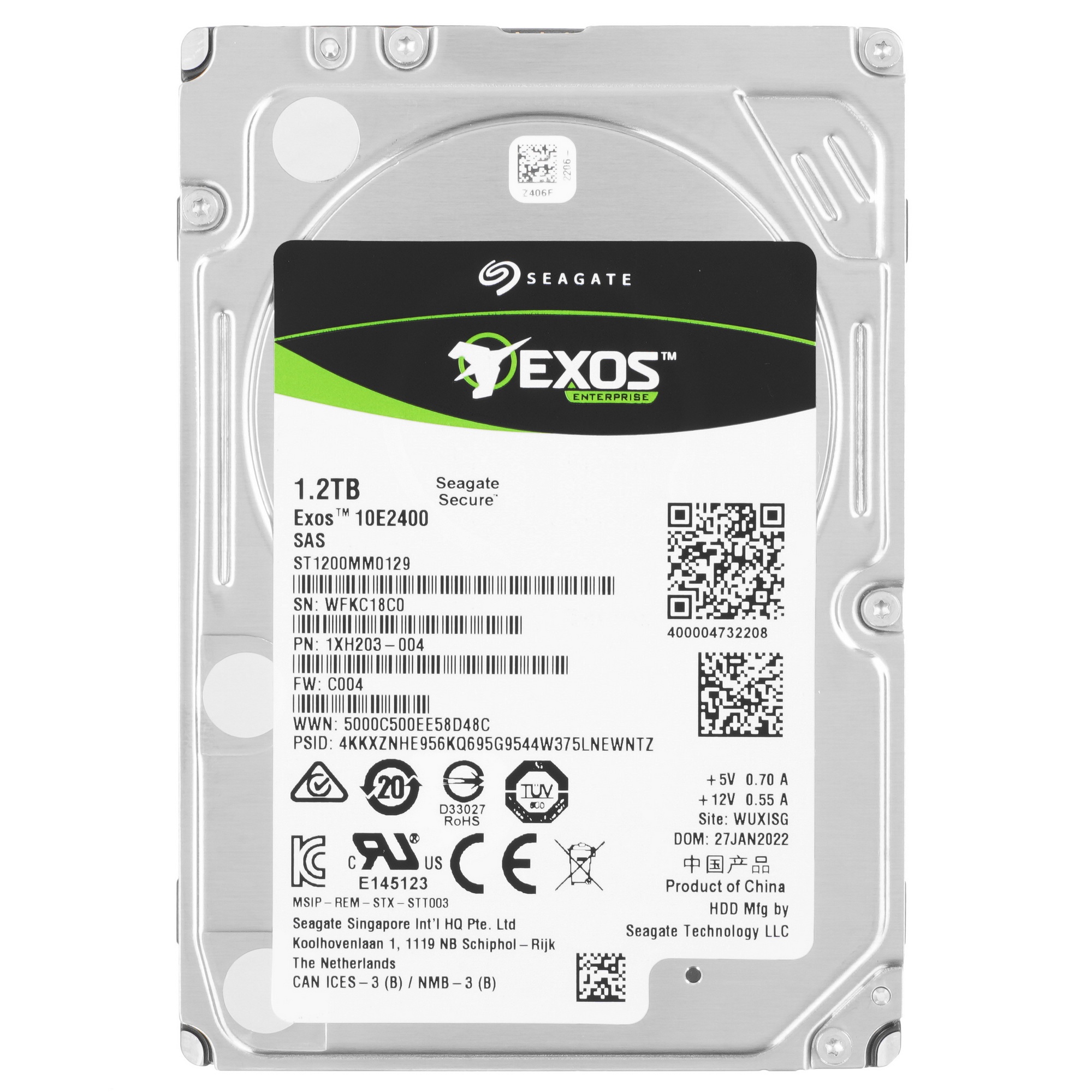 Жесткий диск Seagate HDD SAS 2,5" Seagate 1.2Tb, ST1200MM0009, Exos 10E2400, SAS 12Гбит/с, 10000 rpm