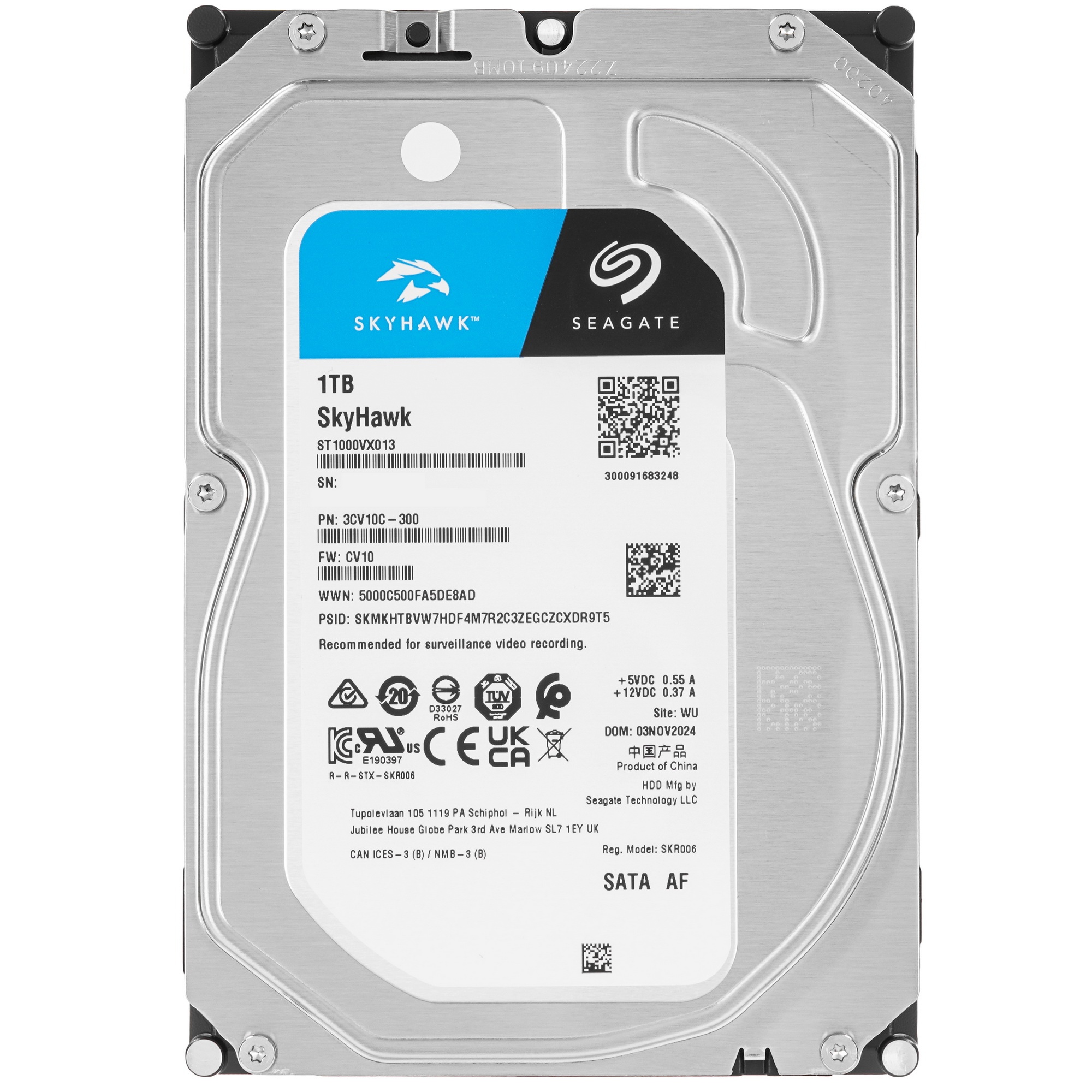 Жесткий диск Seagate SATA-III 1TB ST1000VX013 Video Skyhawk (5400rpm) 256Mb 3.5"
