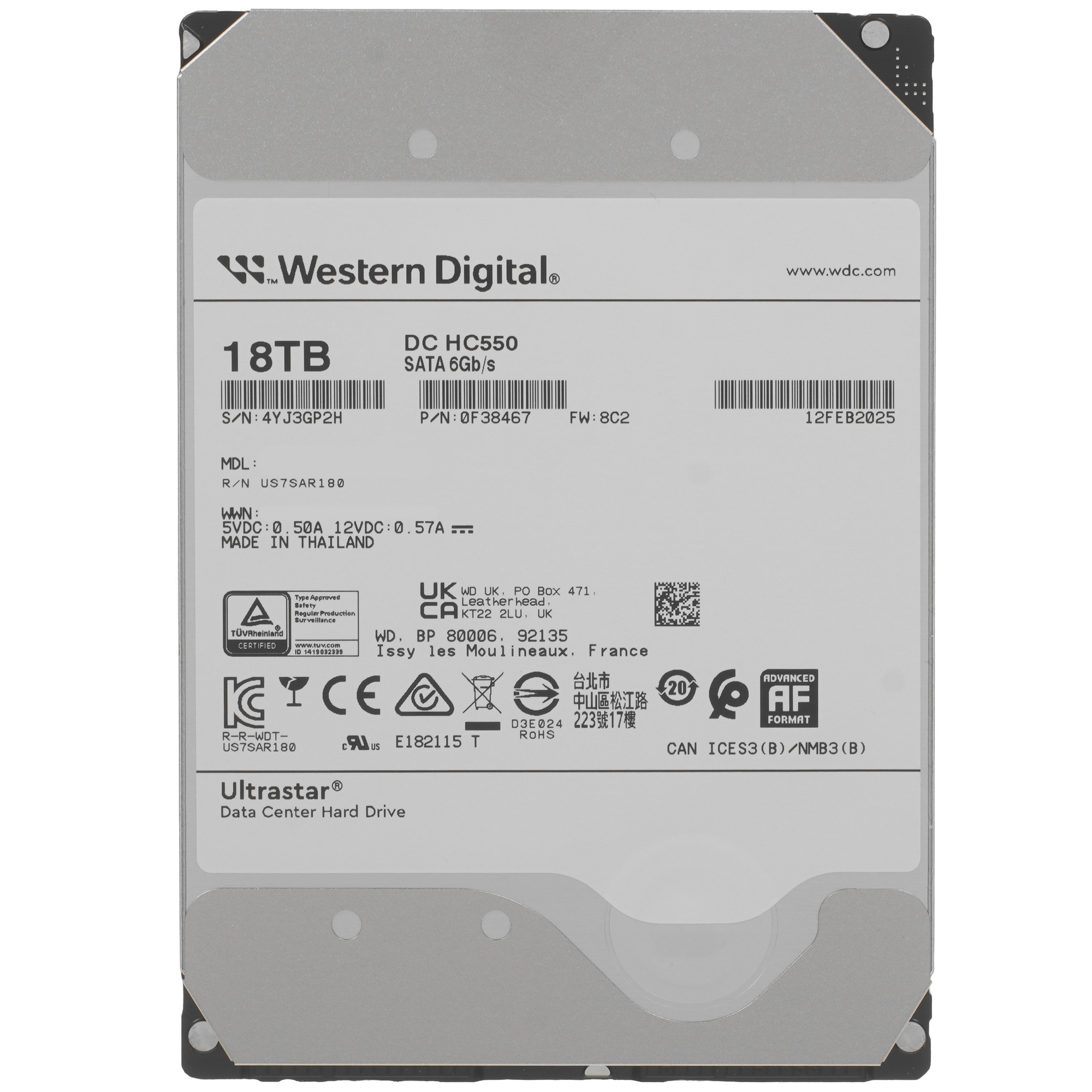 Жесткий диск Western Digital SAS 18TB 7200RPM 12GB/S 512MB DC HC550 0F38353