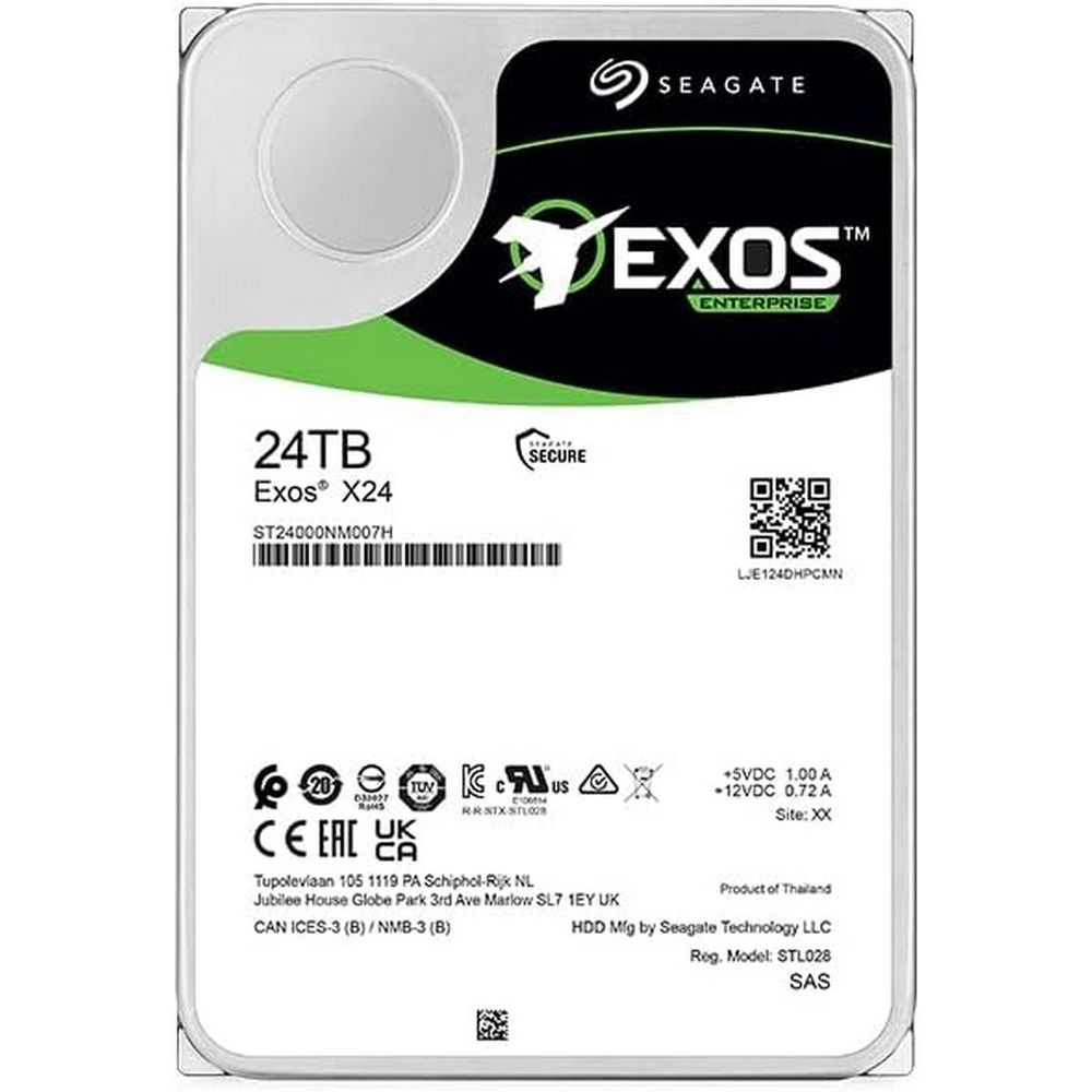 Жесткий диск серверный Seagate 3.5"; 24TB Exos X24 SAS 12Gb/s, 7200 rpm, 512 MB ST24000NM007H