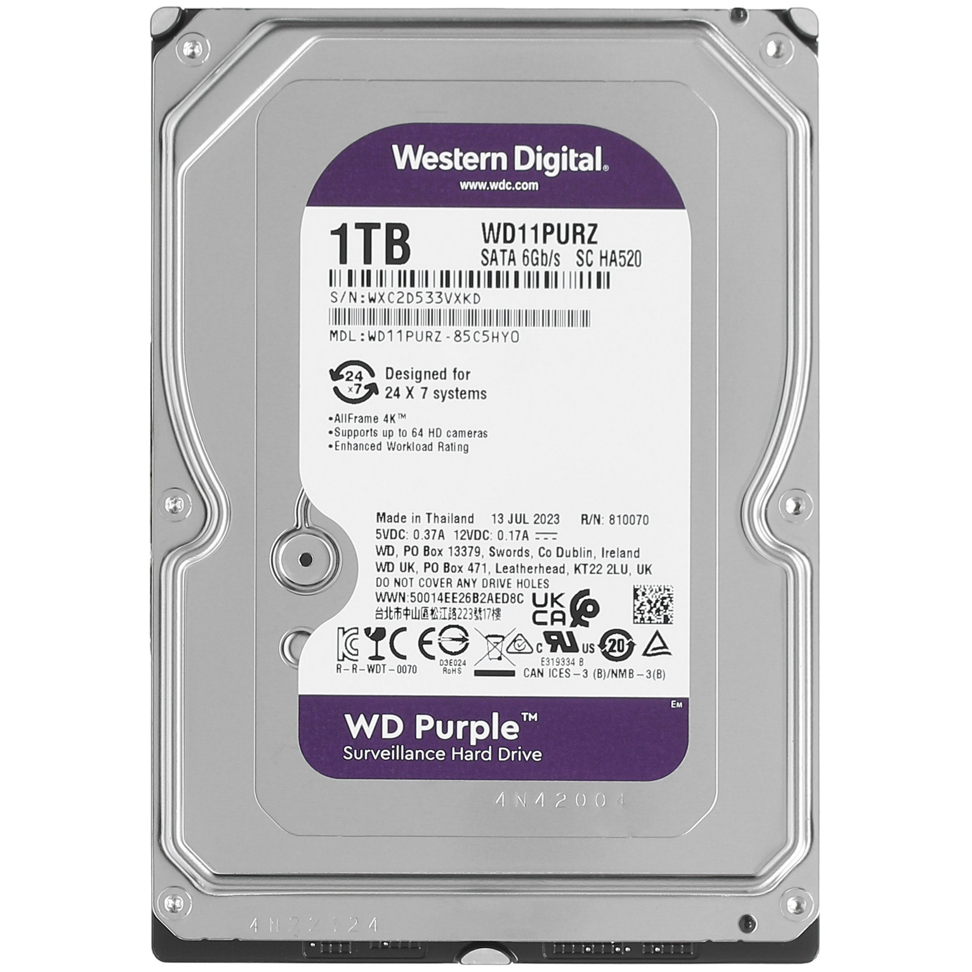 Жесткий диск Western Digital 1TB 5400rpm SATA 6GB/S 64MB PURPLE WD11PURZ SATA