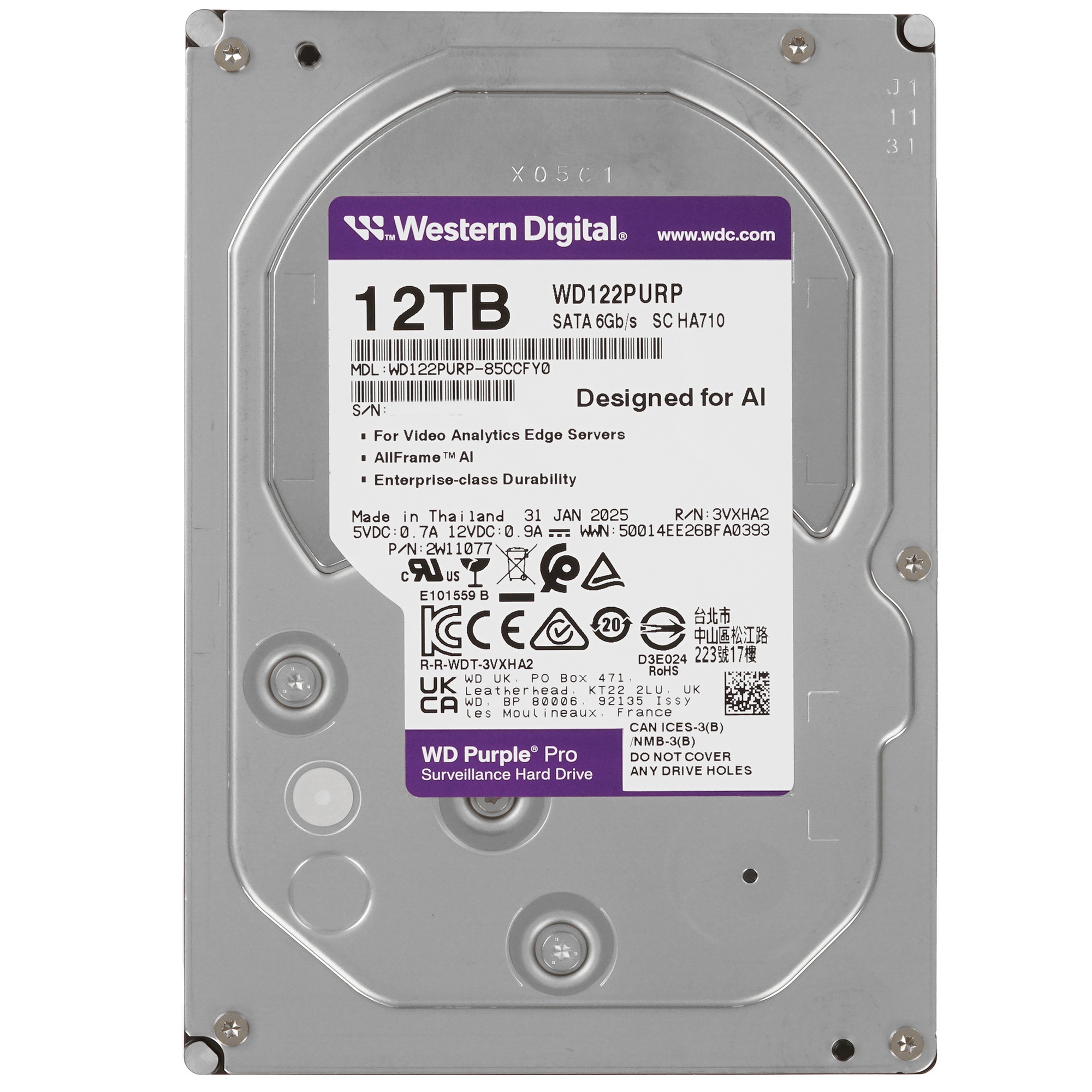 Жесткий диск WD Purple PRO WD122PURP 12TB 3.5" 7200 RPM 256MB SATA-III (аналог WD121PURP)