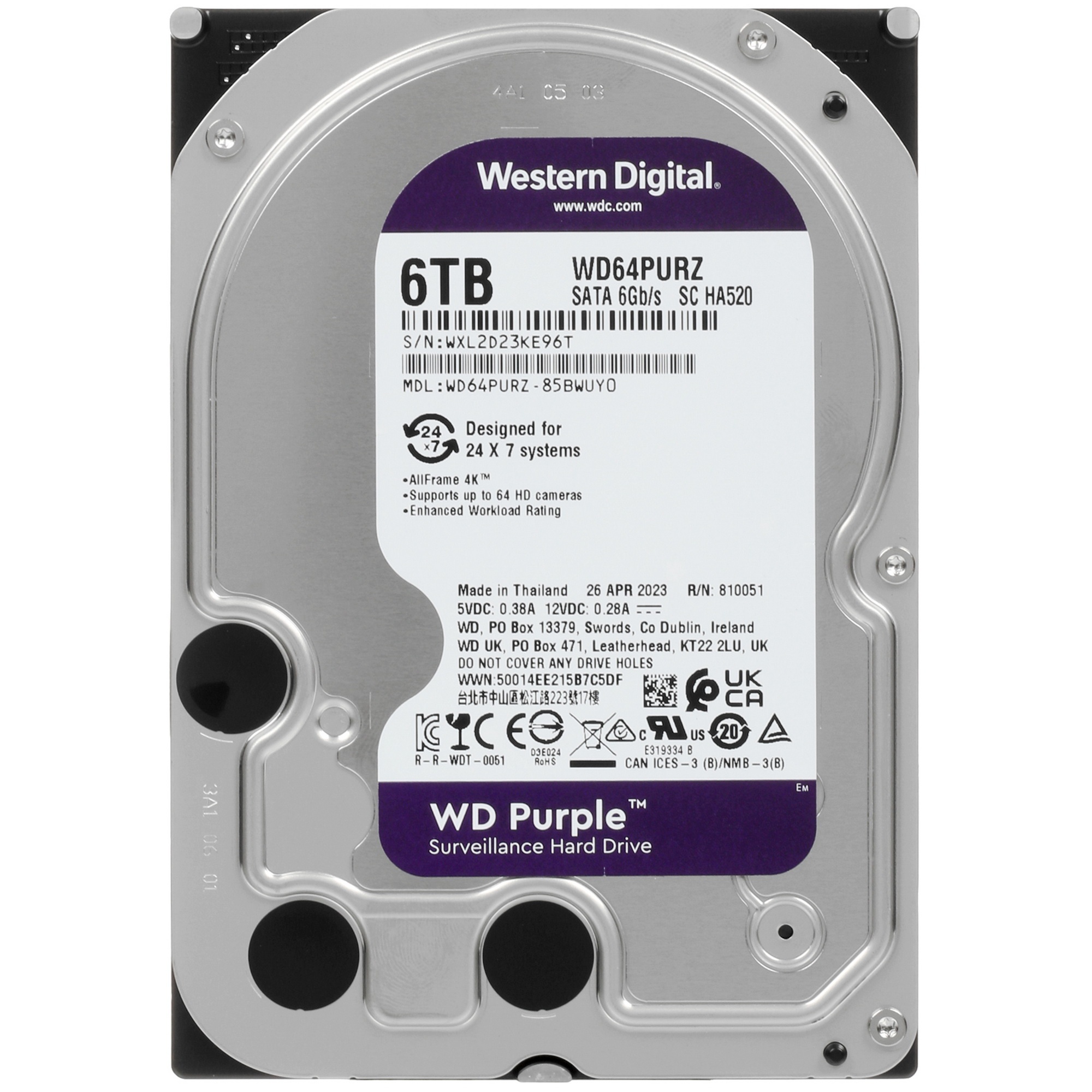 Жесткий диск Western Digital  6TB SATA-IIISurveillance Purple (5400rpm) 256Mb 3.5"