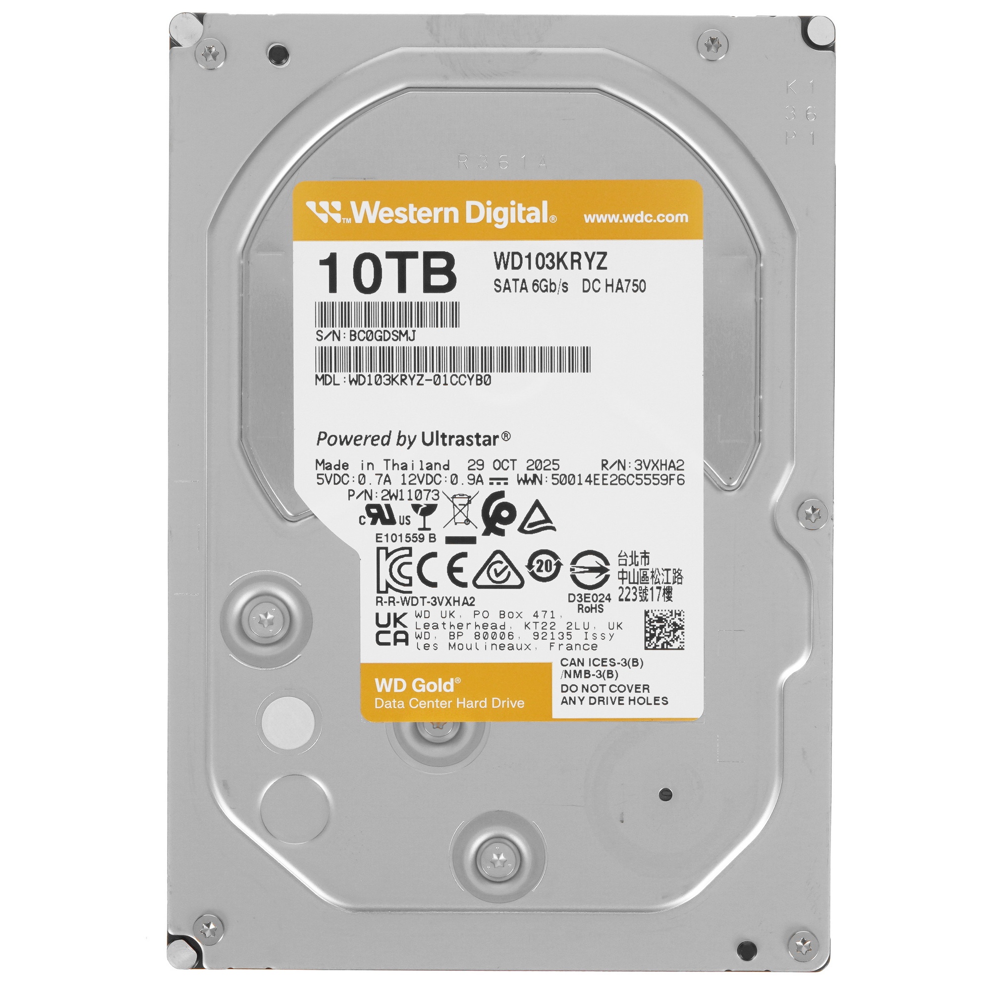 Жесткий диск Western Digital Gold WD103KRYZ 10ТБ 3,5" 7200RPM 512MB (SATA III)