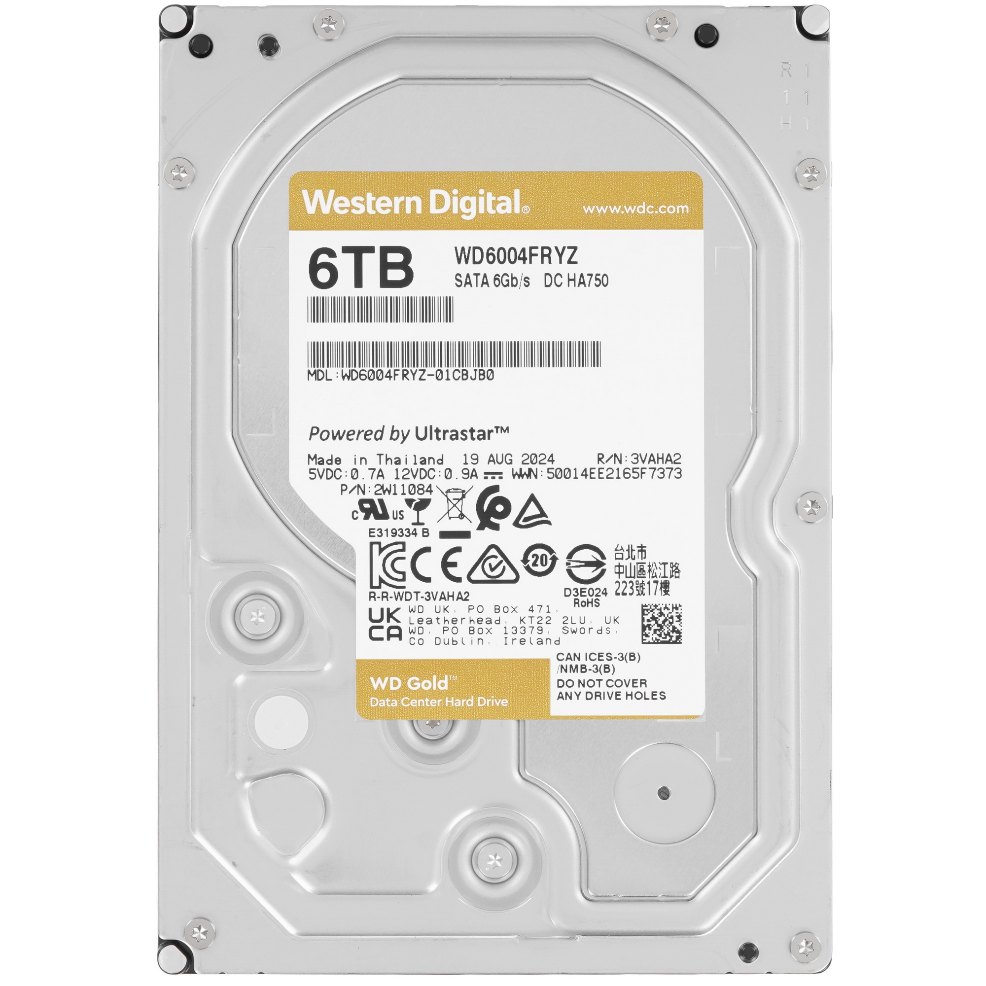 Жесткий диск WD SATA-III 6TB WD6004FRYZ Desktop Gold 512E (7200rpm) 256Mb 3.5"