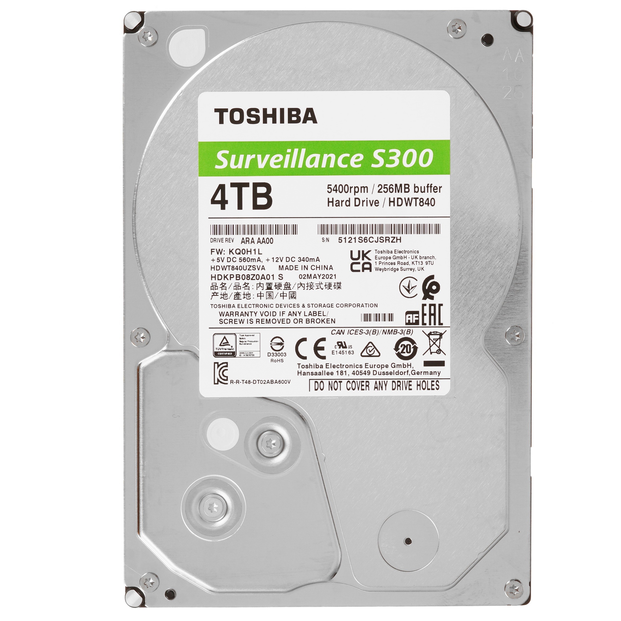 Жесткий диск Toshiba HDD  SATA3 4Tb Surveillance S300 (SMR) 5400  256Mb  (analog HDWT740UZSVA)