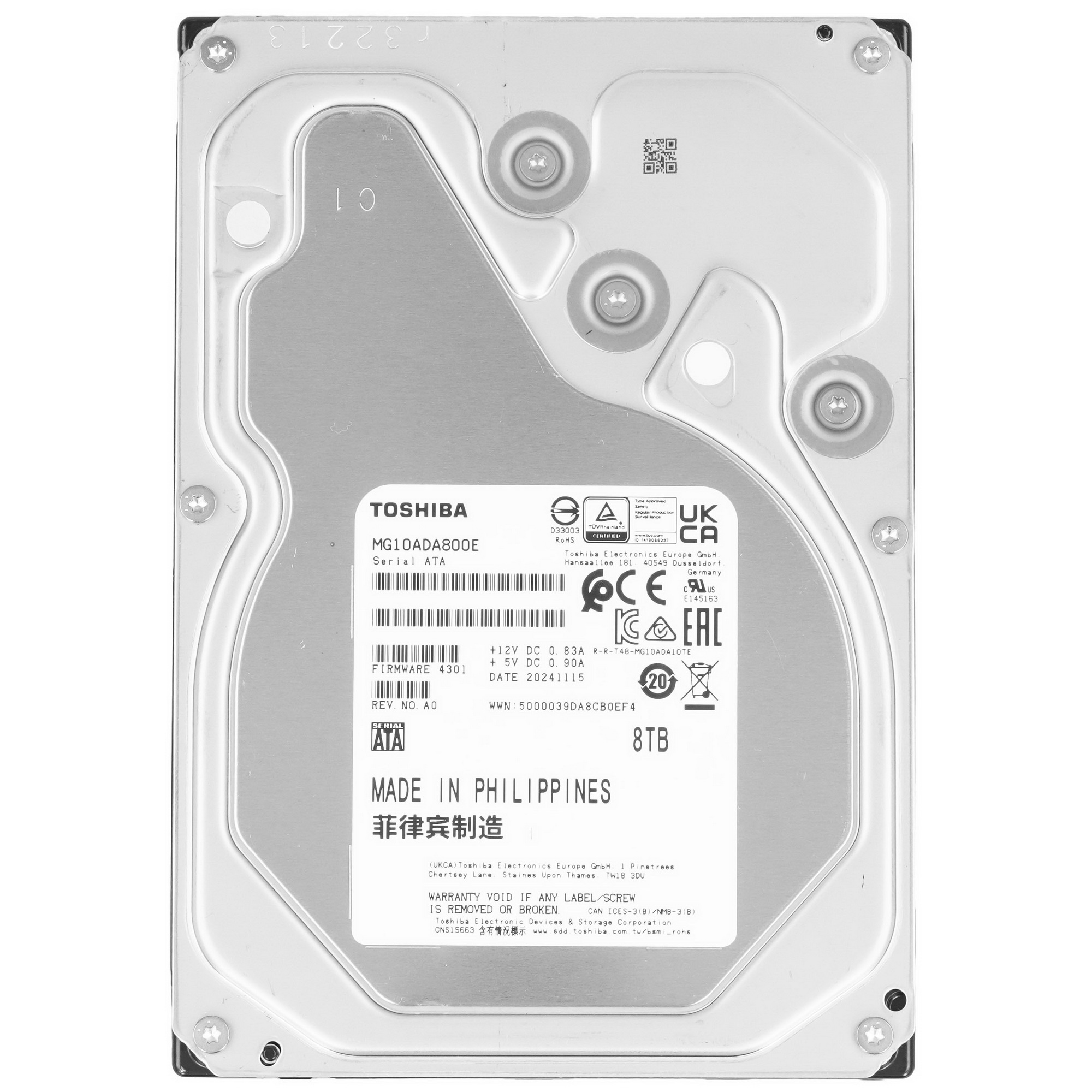 Жесткий диск Toshiba Enterprise HDD 3.5" SATA 8TB, 7200 rpm, 512MB buffer, MG10ADA800E, 1 year