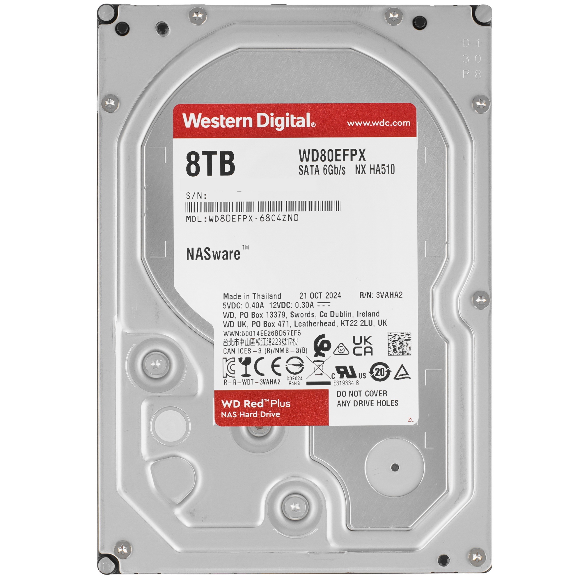 Жесткий диск Western Digital Red Plus NAS HDD 3.5" SATA 8Tb, 5640RPM, 256MB buffer, CMR, WD80EFPX, 1