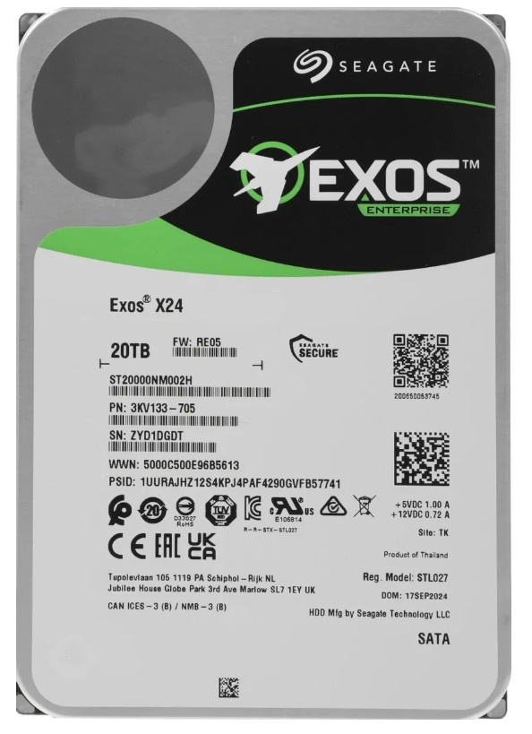 Жесткий диск Seagate Exos X24 20Tb 7200RPM SATA 512MB ST20000NM002H
