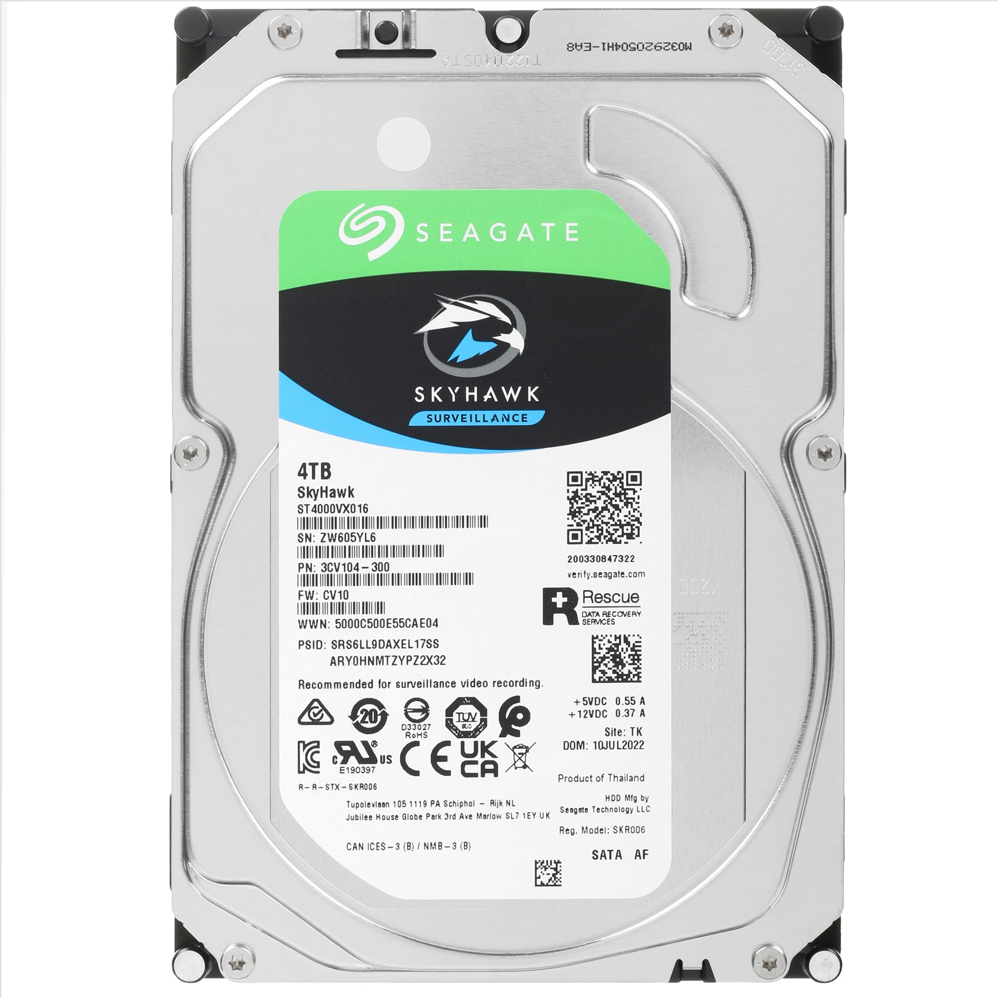 Жесткий диск Seagate 4TB Skyhawk (ST4000VX016) OEM {Serial ATA III, 5400 rpm, 256mb, для видеонаблю