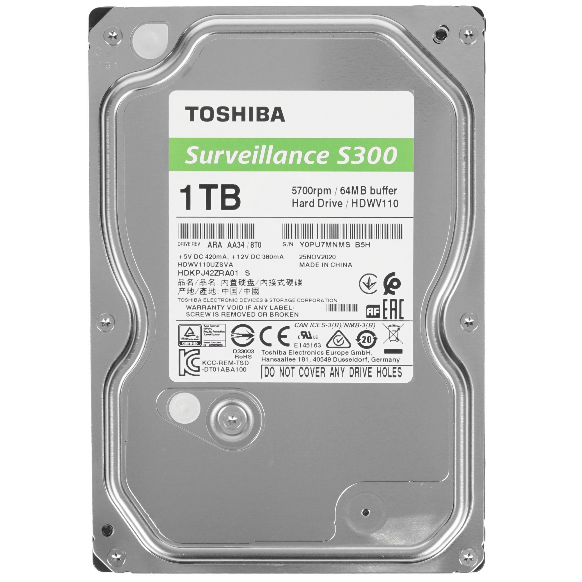 Жесткий диск SATA 1TB 5400RPM 6GB/S 64MB HDWV110UZSVA TOSHIBA