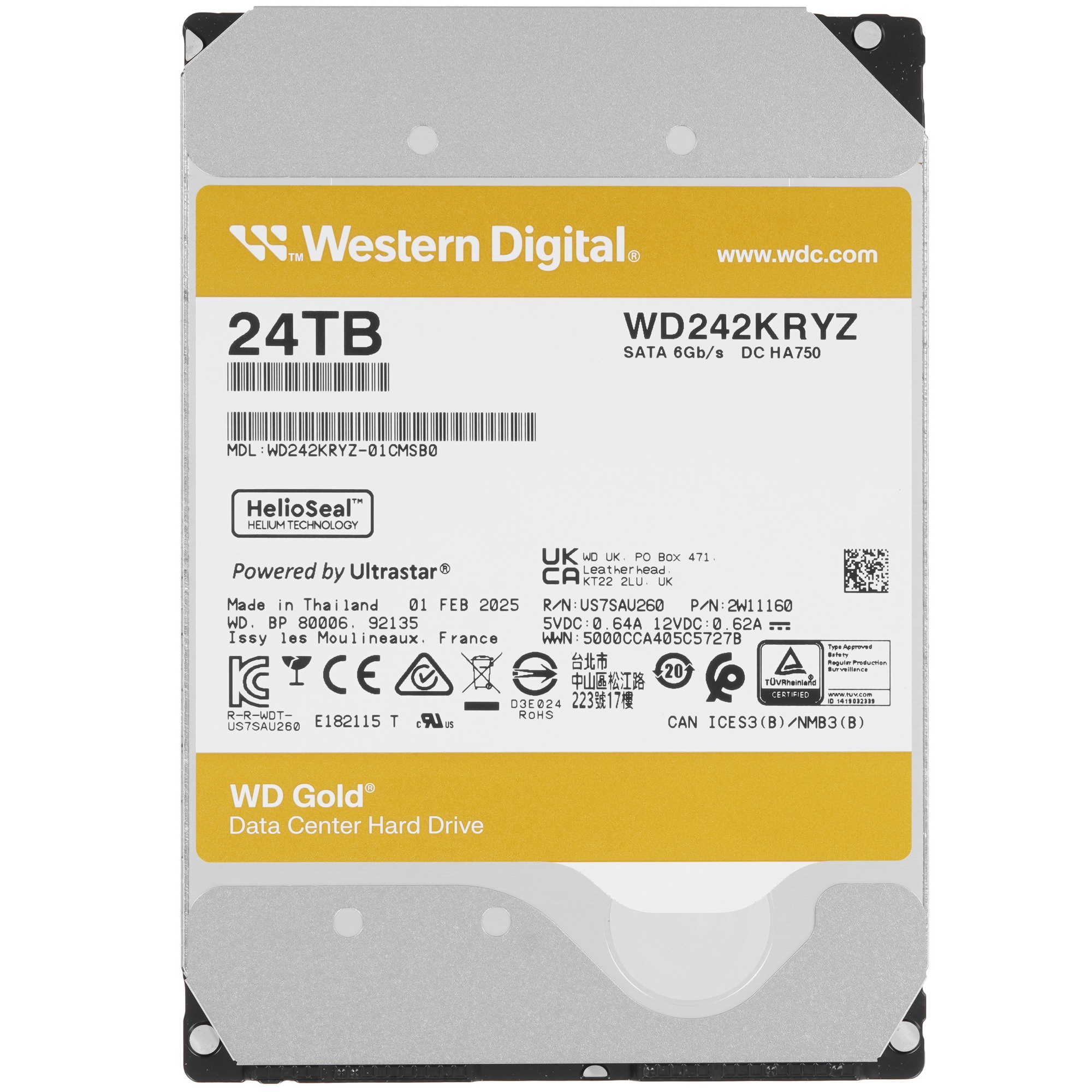 Жесткий диск Western Digital 3.5" 24TB SATA 6Gb/s 7200RPM 512MB WD242KRYZ Gold