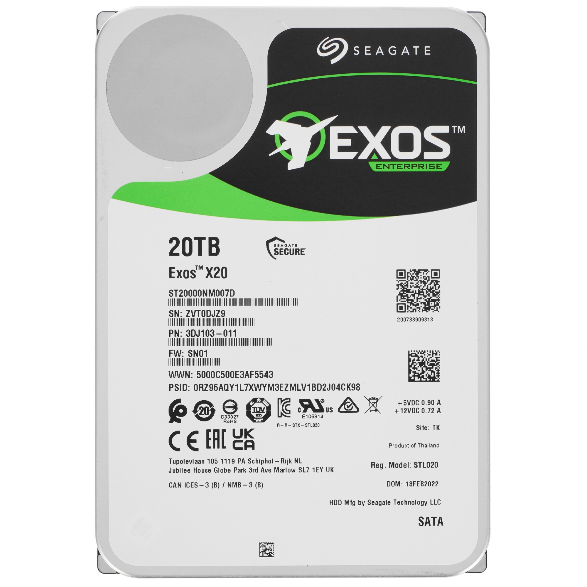 Жесткий диск Seagate HDD Server Exos X20 HDD 512E/4KN ( 3.5'/ 20TB/ SATA 6Gb/s / 7200rpm)