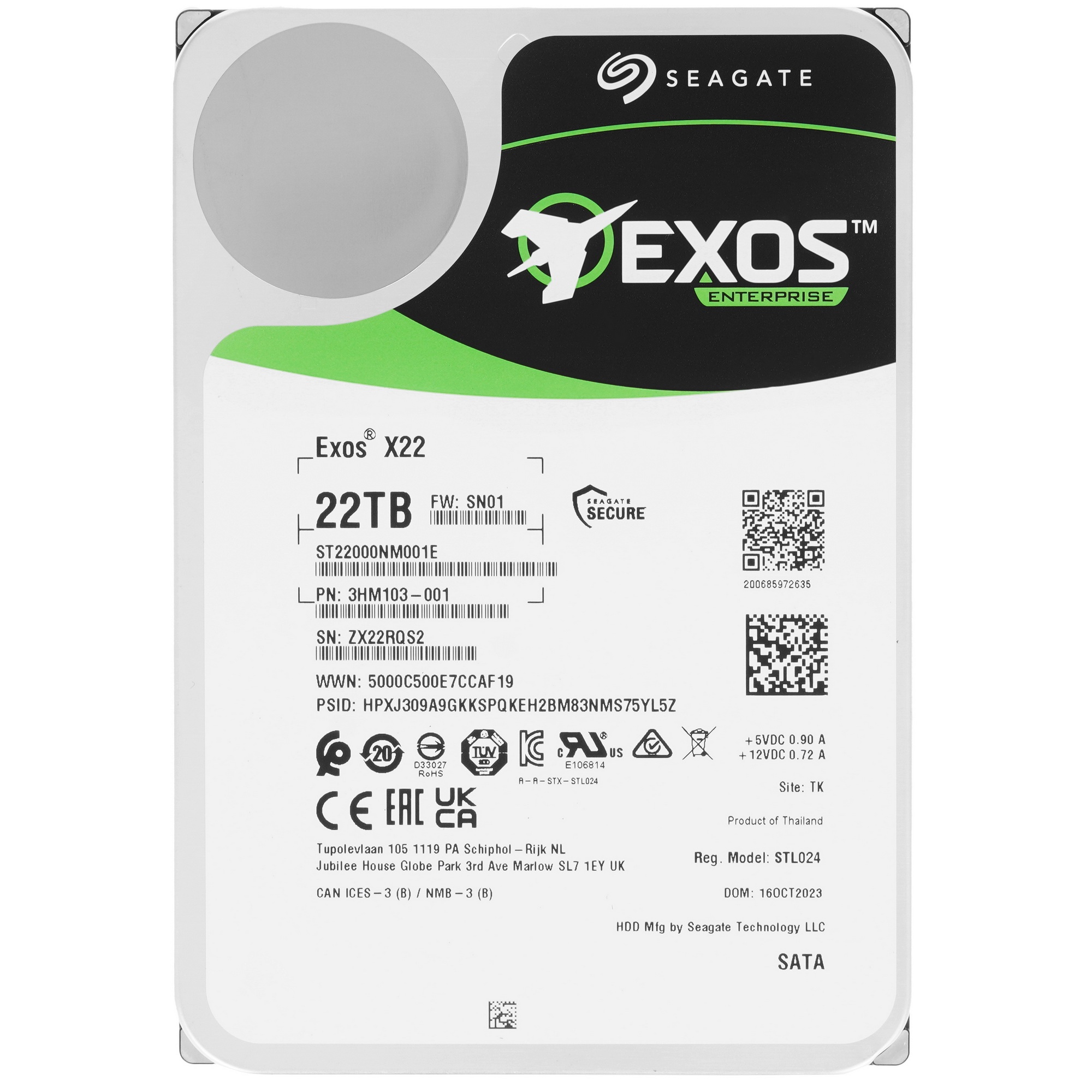Жесткий диск Seagate HDD Exos X22 ST22000NM001E 22TB 7200rpm SATA-III 512Mb 3.5"