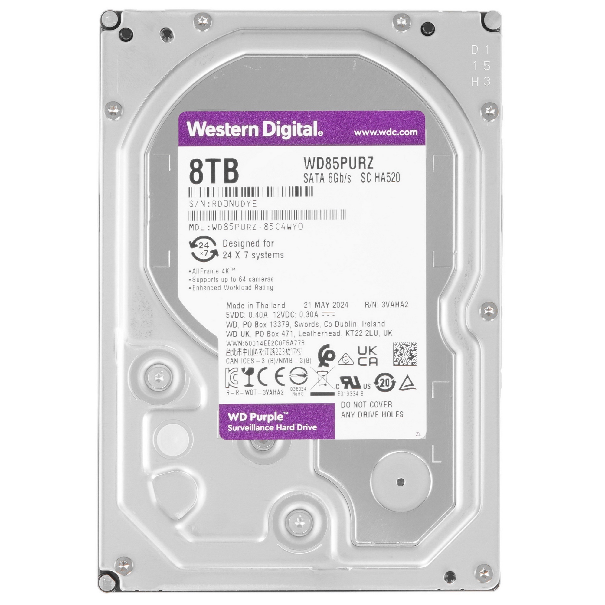 Жесткий диск Western Digital  8TB Purple (WD85PURZ) {Serial ATA III, 5640- rpm, 256Mb, 3.5"}