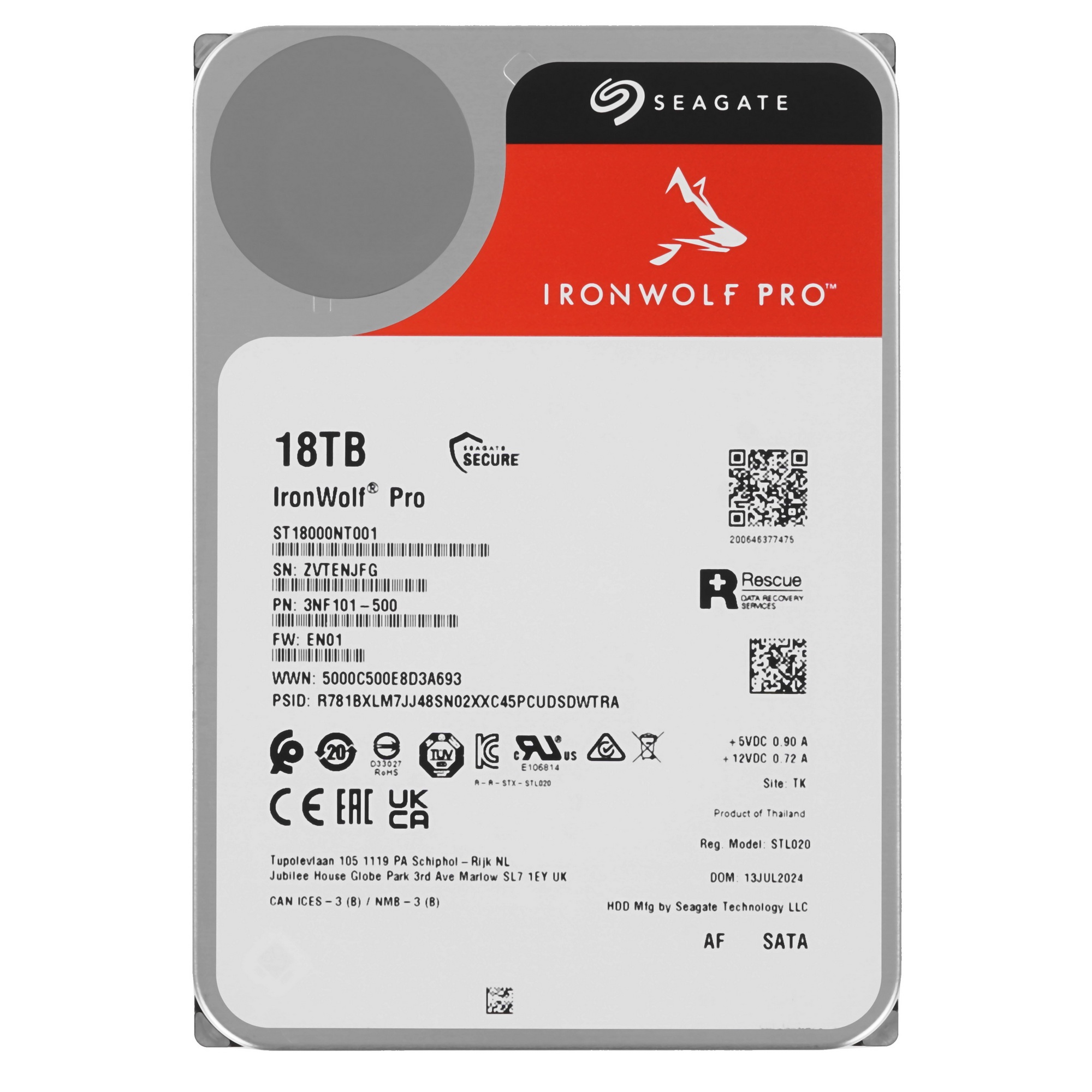 Жесткий диск Seagate 3.5"; 18TB IronWolf Pro Nas ST18000NT001 SATA 6Gb/s, 7200rpm, 256MB
