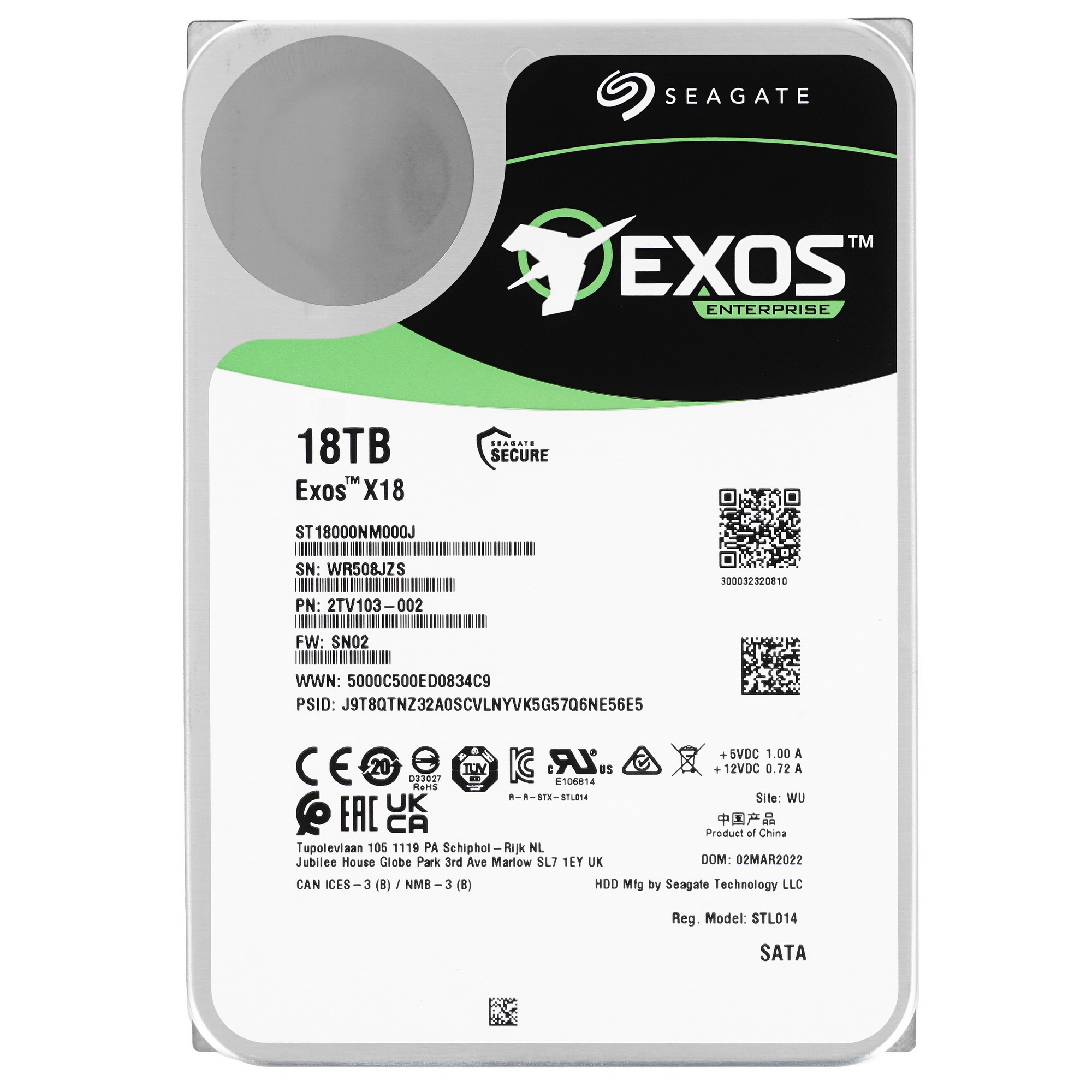 Жесткий диск Seagate Original SATA-III 18Tb ST18000NM000J Exos X18 512E (7200rpm) 256Mb 3.5"