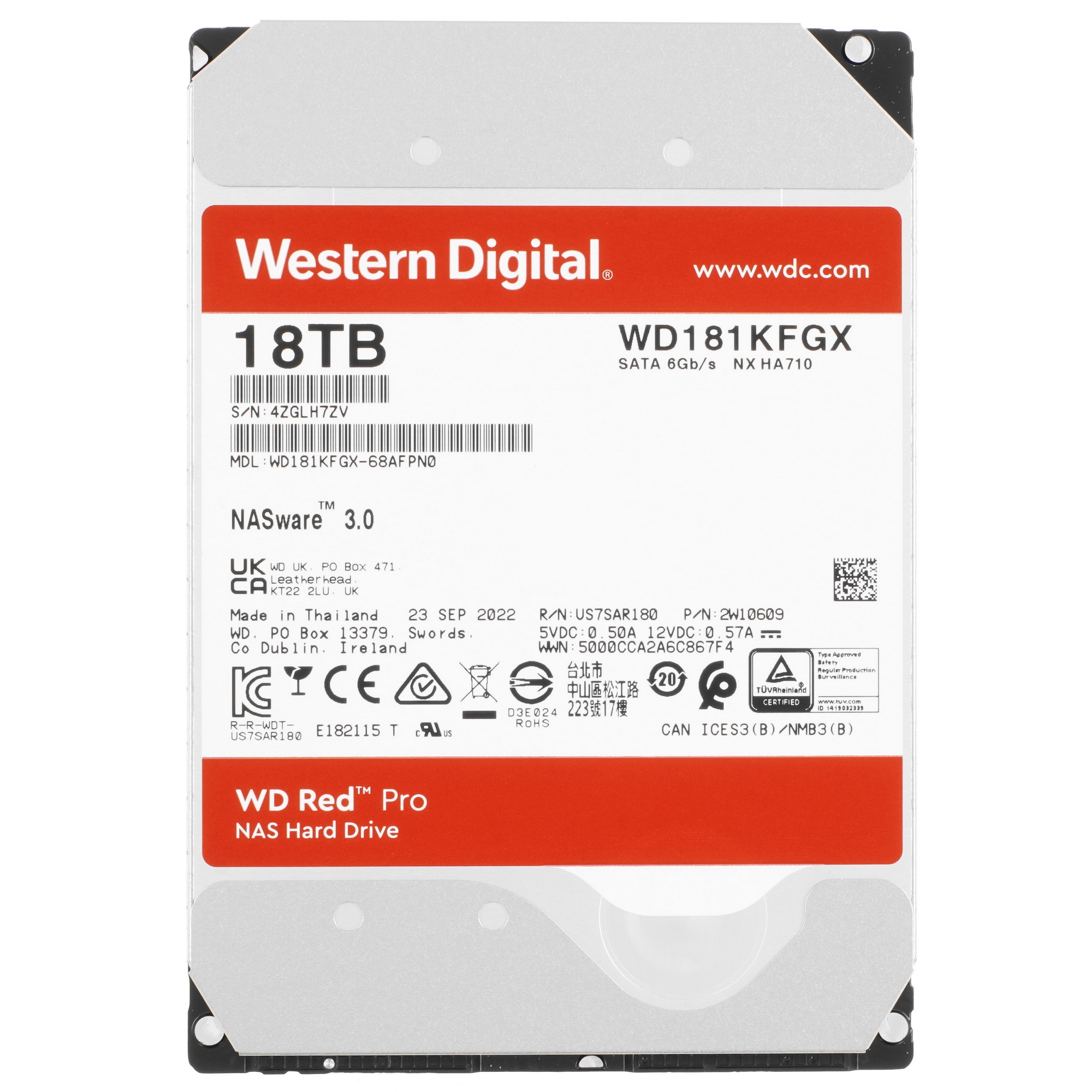 Жесткий диск WD Red™ Pro WD181KFGX 18ТБ 3,5" 7200RPM 512MB (SATA-III) NAS