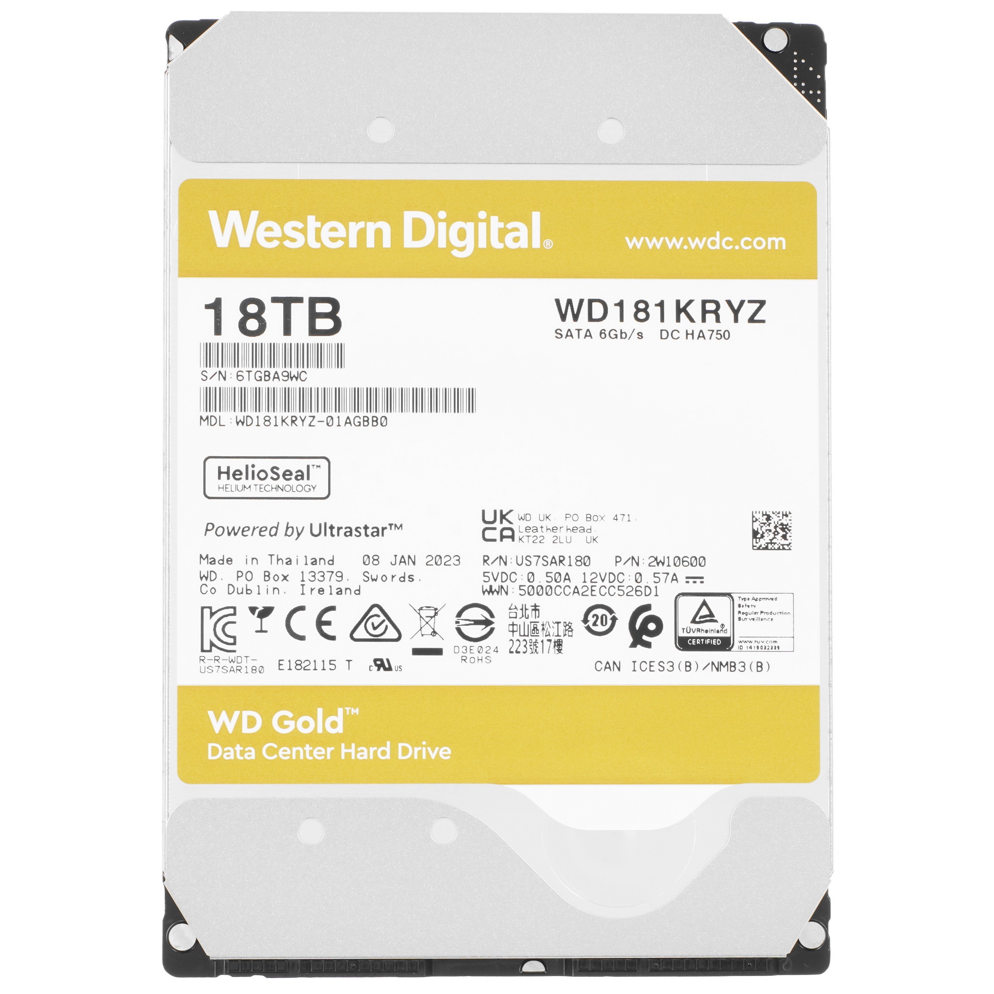 Жесткий диск Western Digital SATA 18TB 7200RPM 6GB/S 512MB GOLD WD181KRYZ