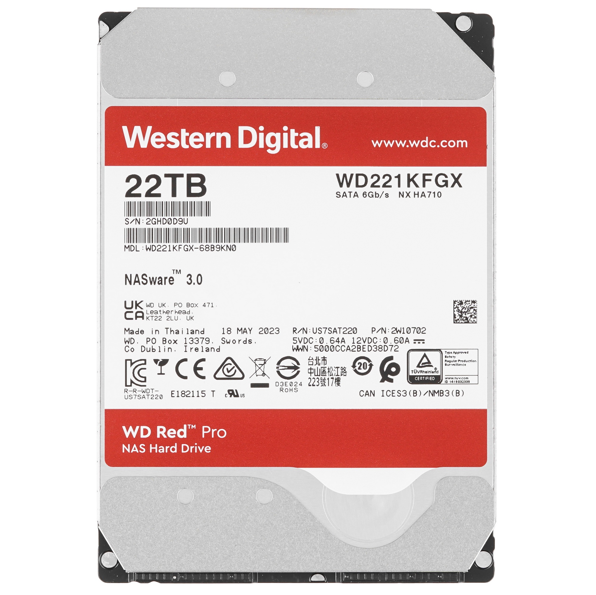 Жесткий диск Western Digital 22TB 7200 RPM, SATA 6 Gb/s, CMR, 512 MB Cache,  3.5";