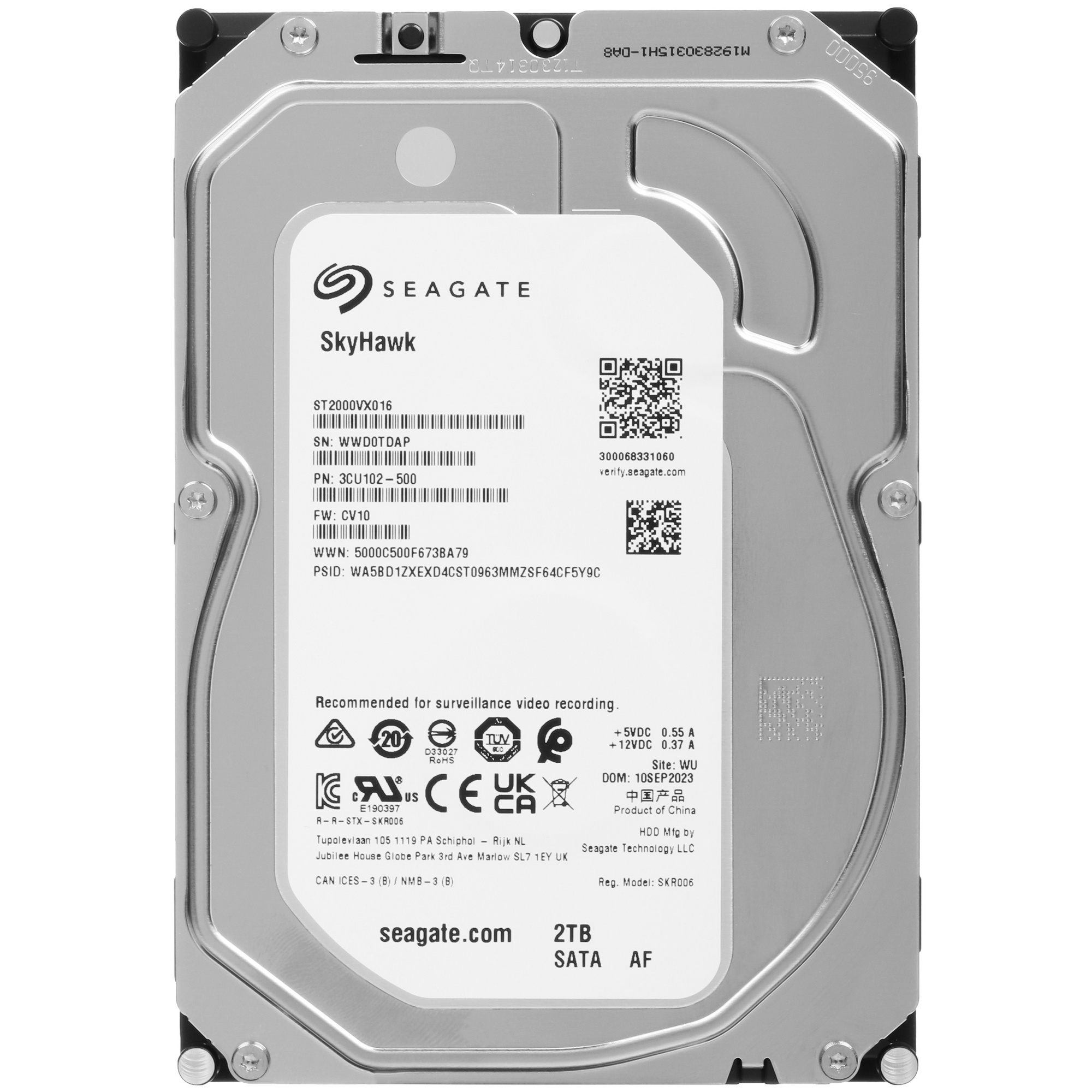 Жесткий диск HDD Seagate SATA 2Tb  SkyHawk  5400 rmp 6Gb/s 256Mb 3.5" 1 year warranty (replacement S