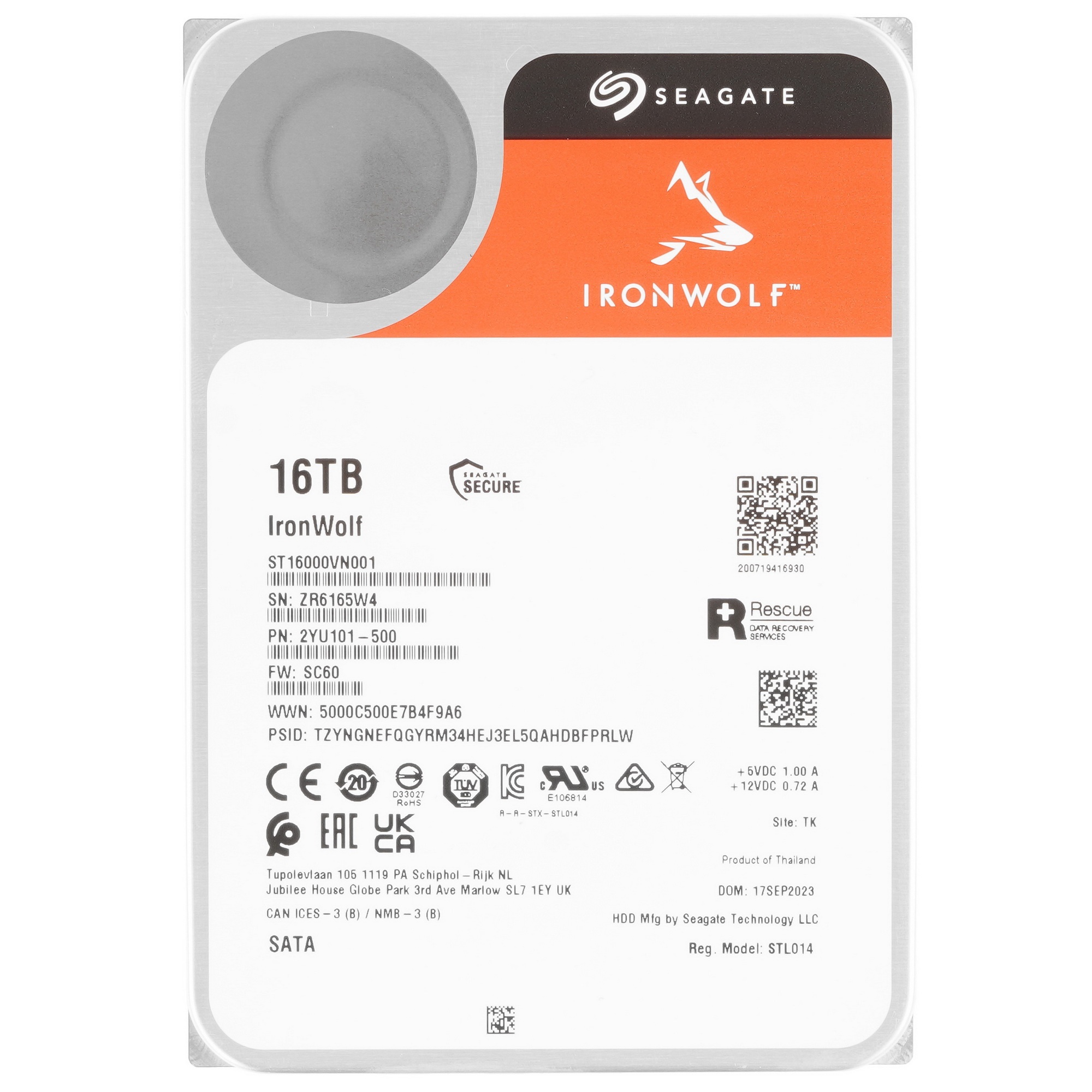 Жесткий диск HDD 16Tb Seagate IronWolf ST16000VN001 3.5" SATA 6Gb/s 64Mb 7200rpm для NAS