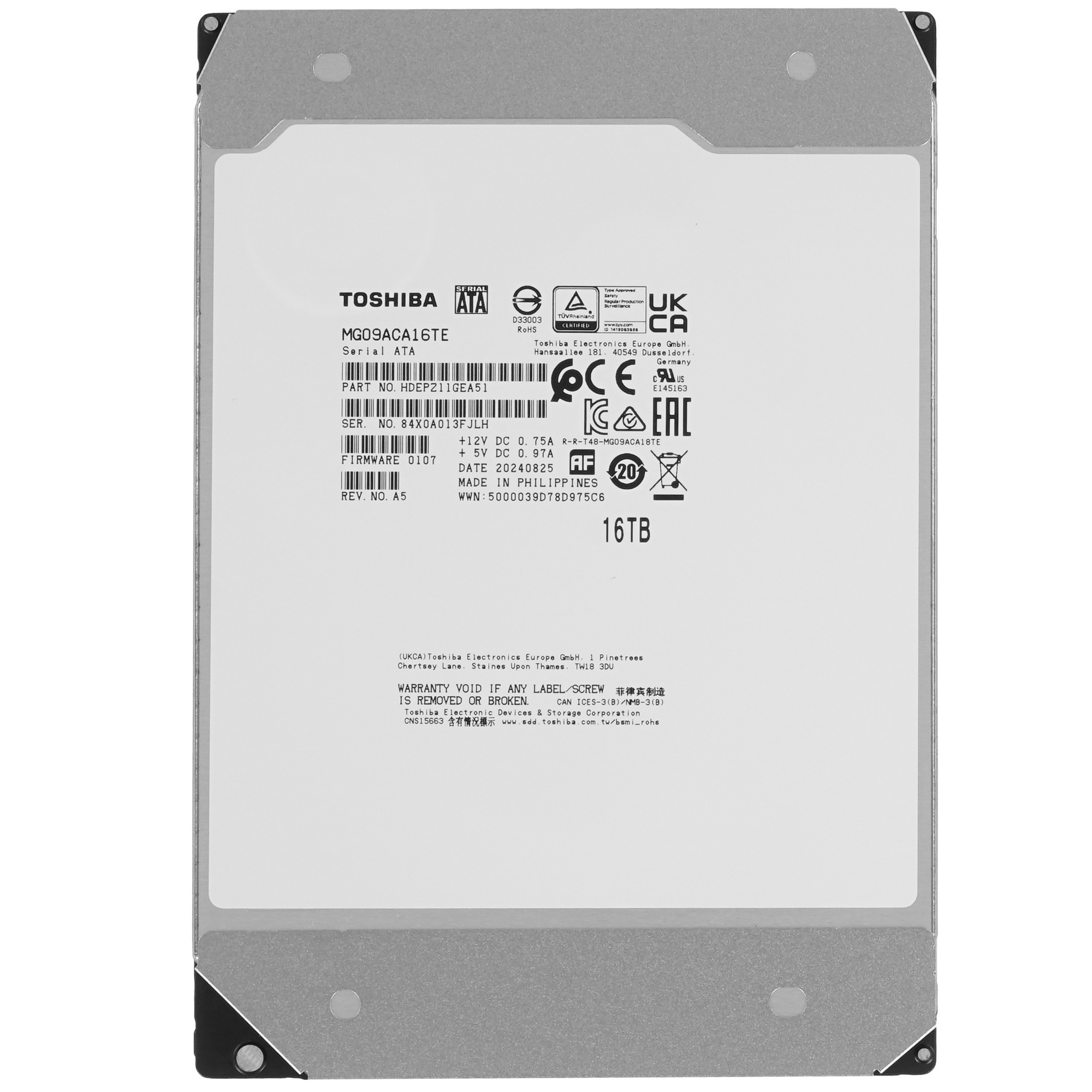 Жесткий диск Toshiba Enterprise HDD 3.5" SATA 16TB, 7200 rpm, 512MB buffer, MG09ACA16TE, 1 year