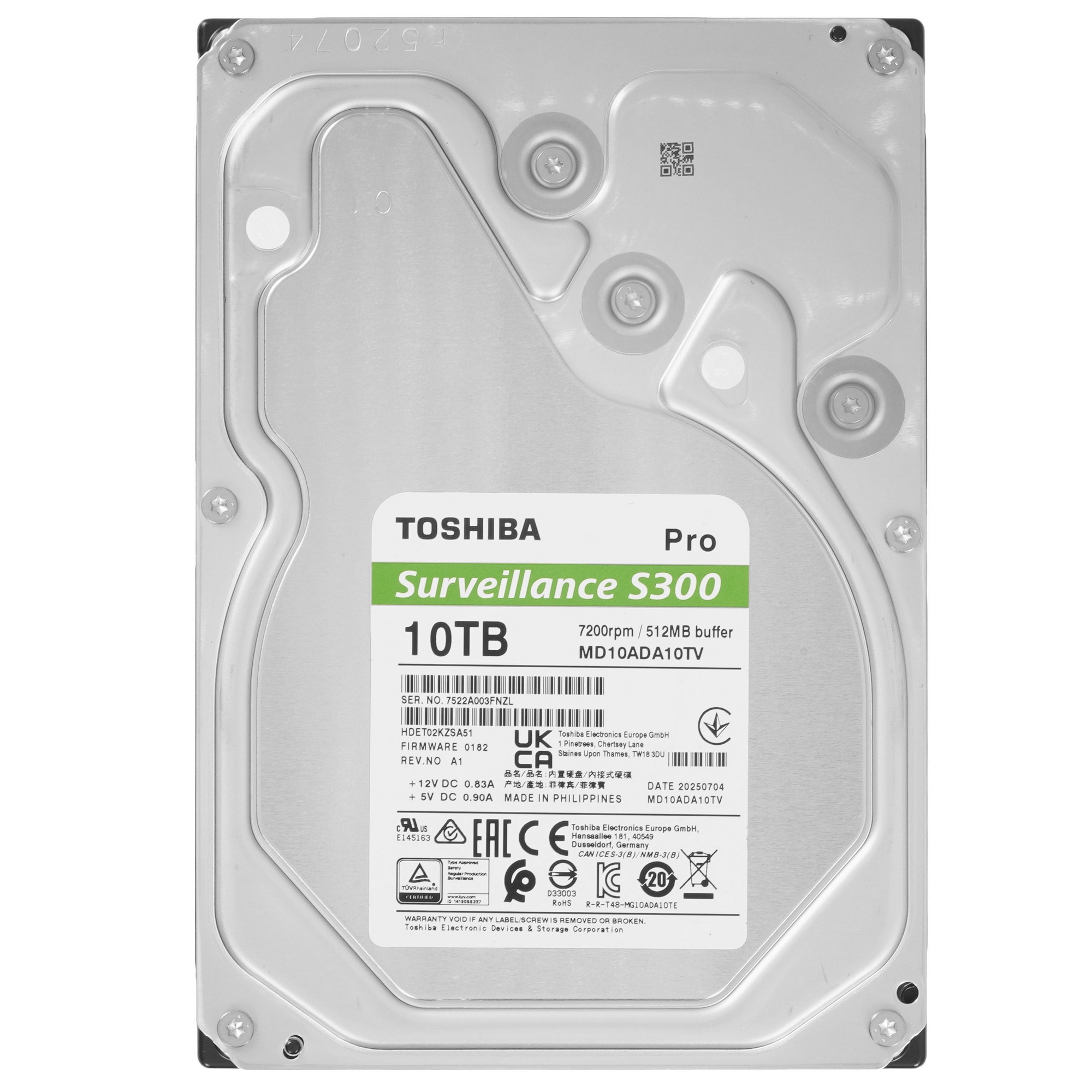 Жесткий диск Toshiba SATA-III 10TB MD10ADA10TV Surveillance S300 Pro (7200rpm) 512Mb 3.5"