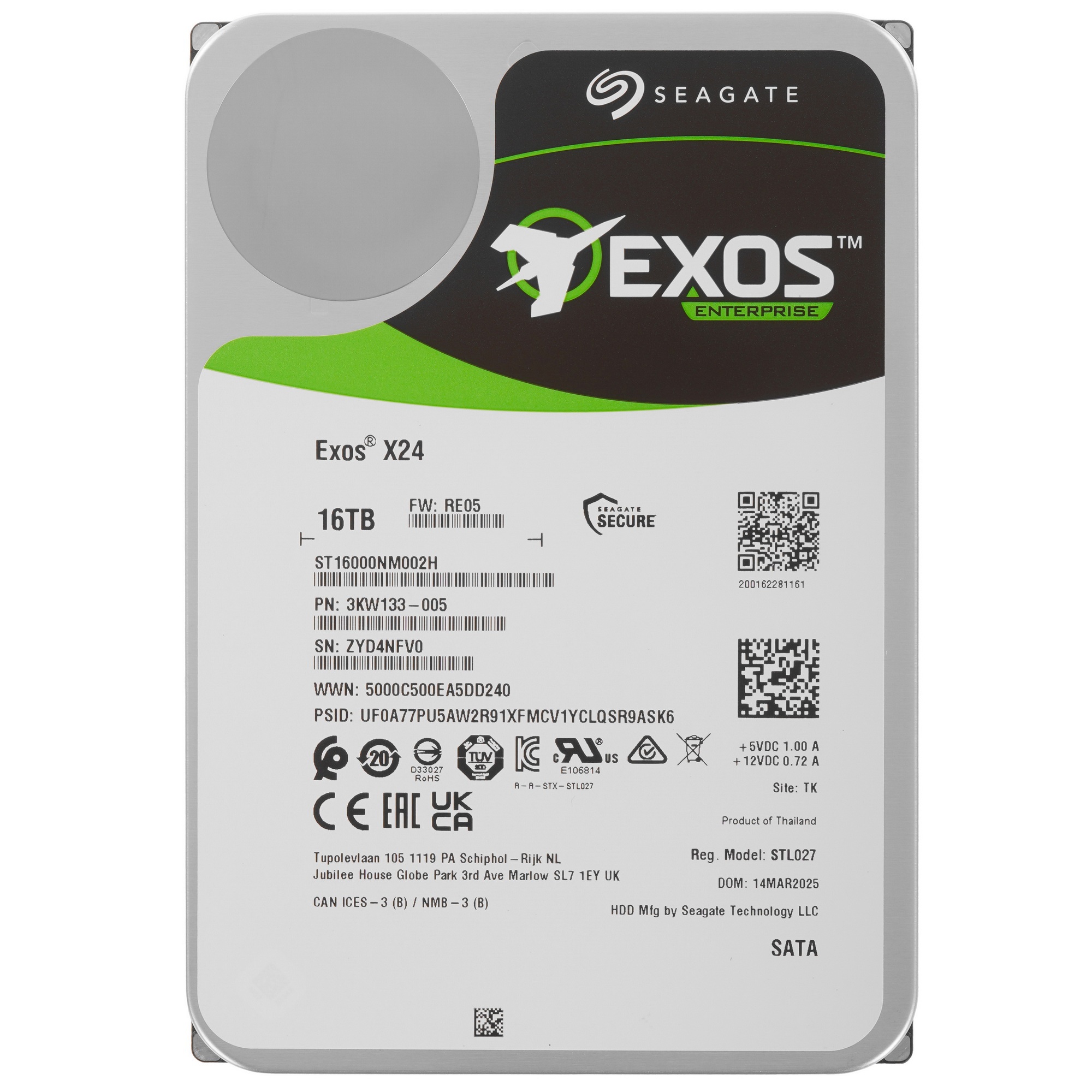 Жесткий диск SEAGATE SATA 16TB 7200RPM 6GB/S 512MB ST16000NM002H