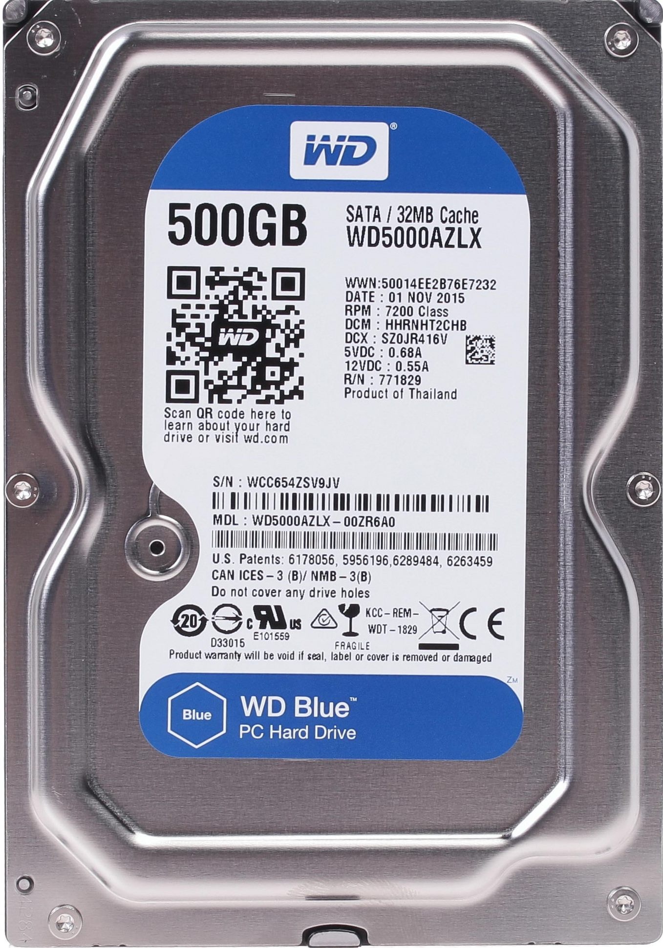 Жесткий диск Western Digital Original SATA-III 500Gb WD5000AZLX Blue (7200rpm) 32Mb 3.5"