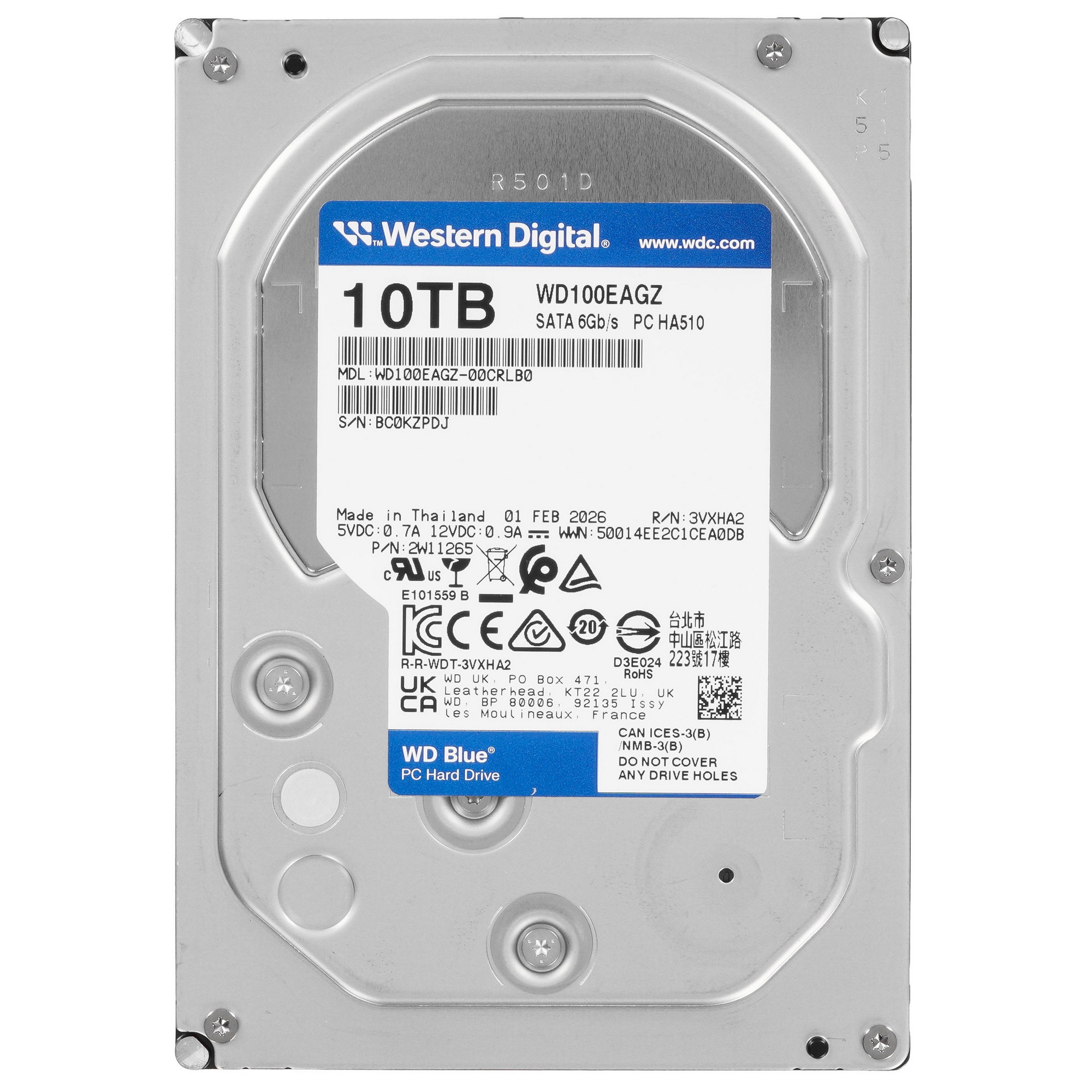 Жесткий диск HDD WD SATA3 10Tb Blue (CMR) 7200 512Mb 1 year warranty