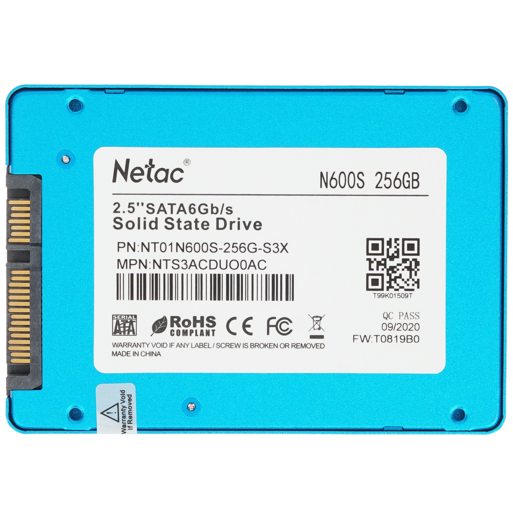 Накопитель SSD Netac N600S, 256GB, SATA III, 2.5", R/W 540/490