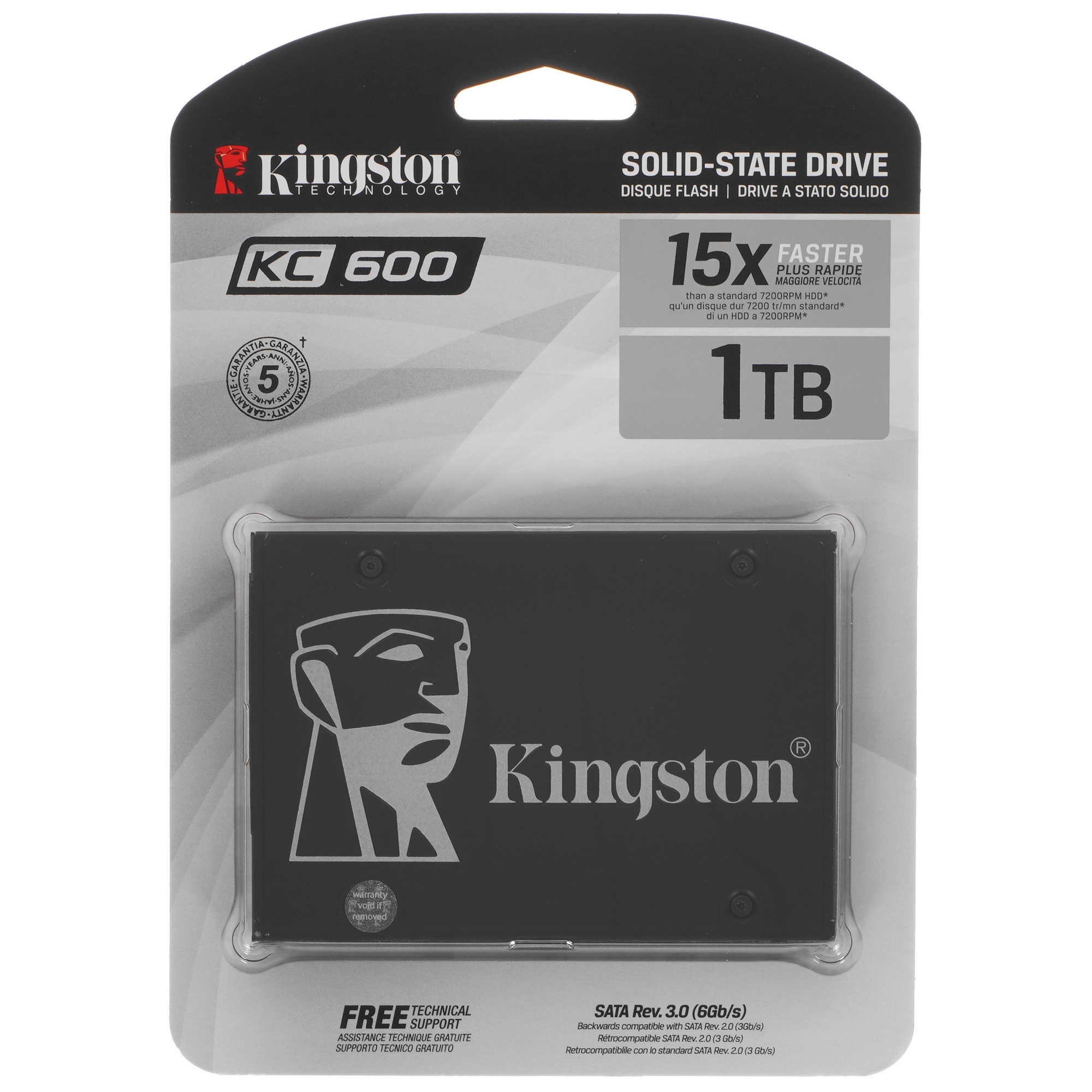 Накопитель SSD Kingston KC600, 1Tb, SATA III, 2.5", R/W 550/520