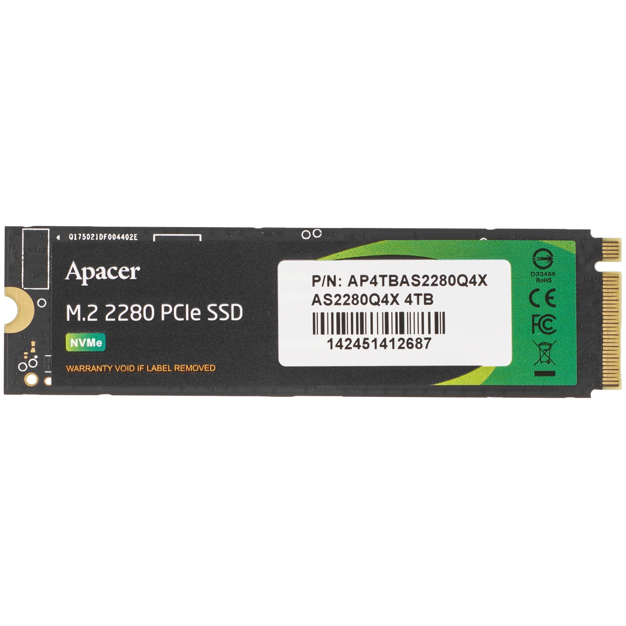 Накопитель SSD Apacer AS2280Q4X, 4TB, PCIe 4.0 x4, M.2 2280, NVMe 1.4, R/W 5000/4400, с радиатором