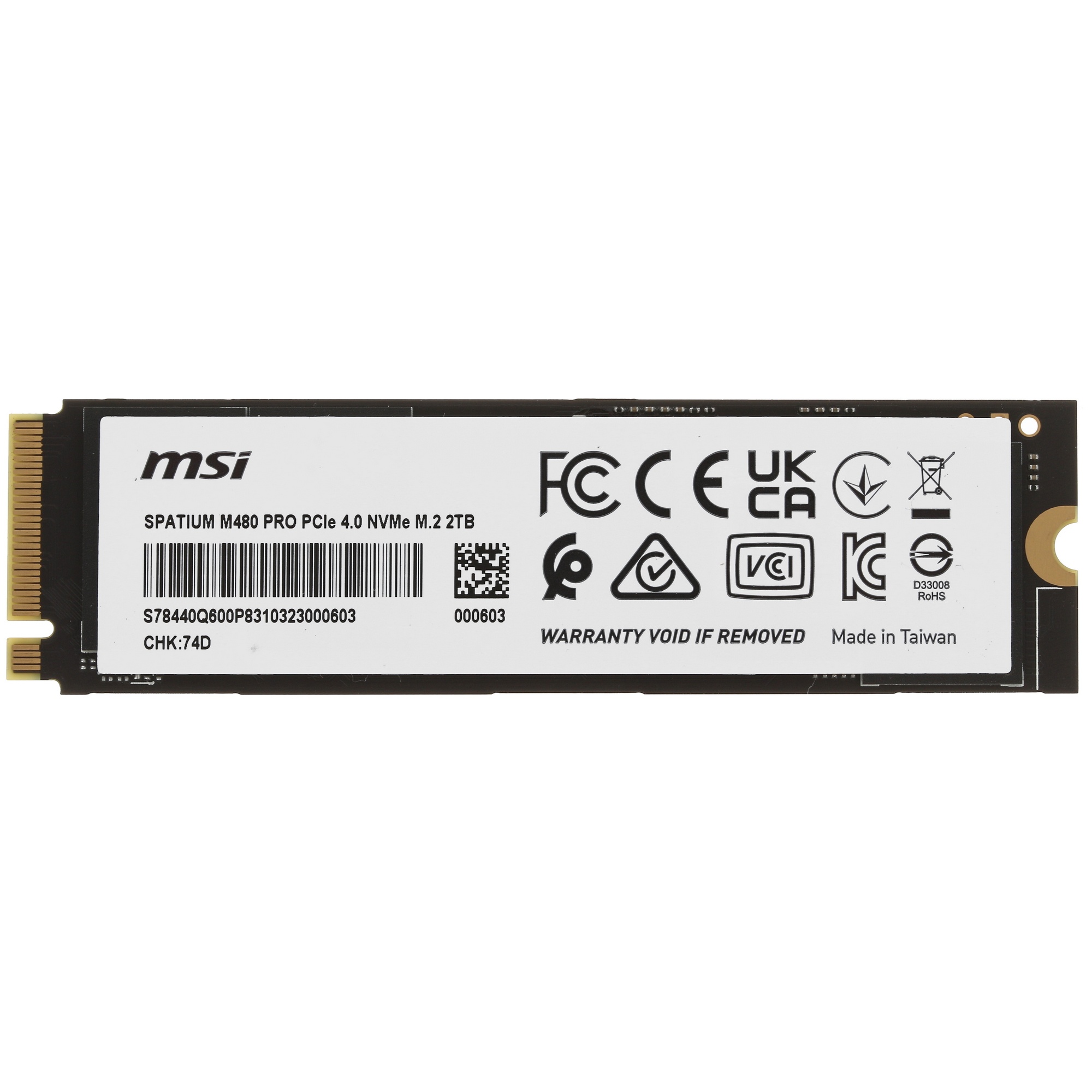 Накопитель SSD MSI SPATIUM M480 PRO, 2TB, M.2 2280, PCIe 4.0 x4, NVMe, R/W 7400/7000