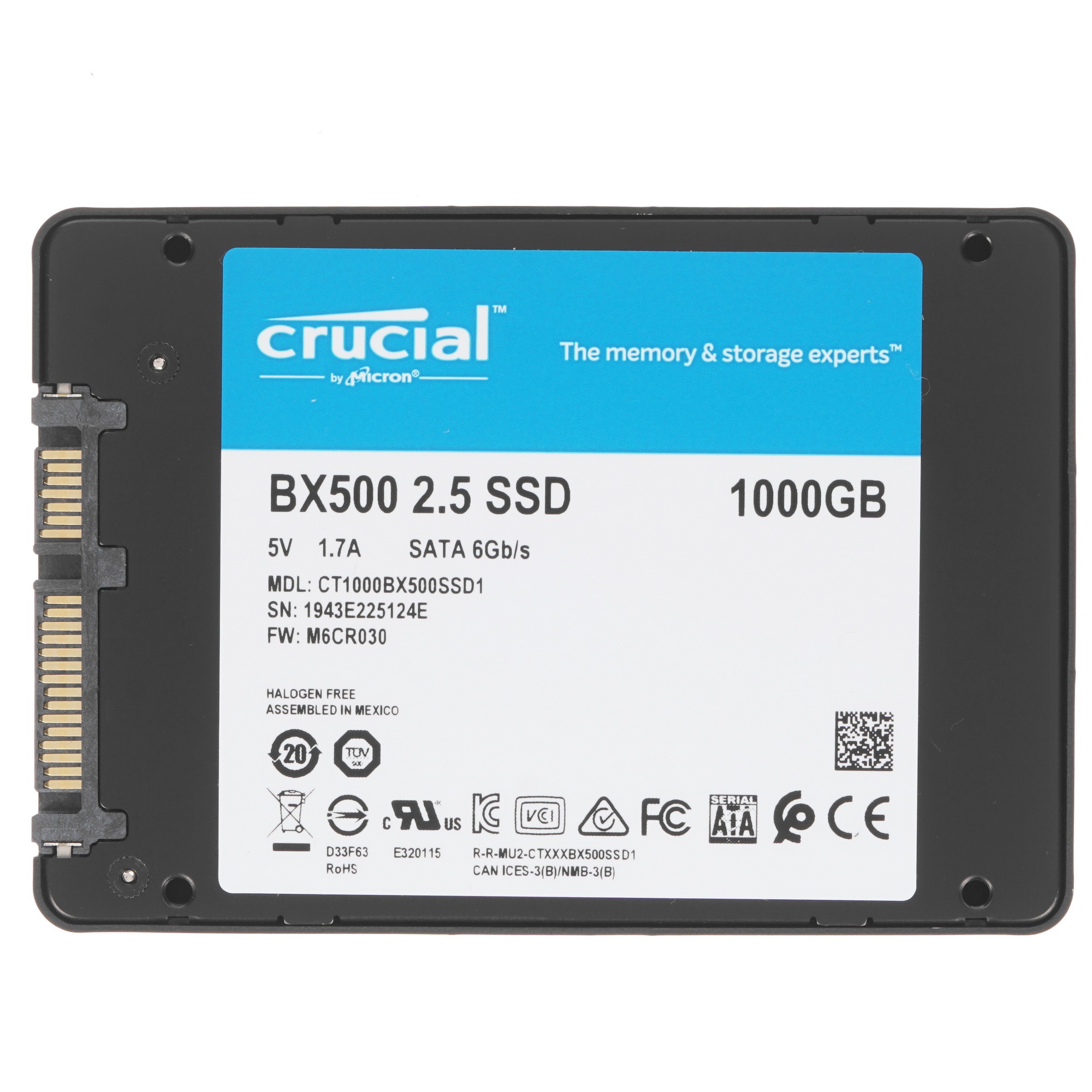 Накопитель SSD Crucial BX500, 1Tb, SATA III, 2.5", R/W 540/500