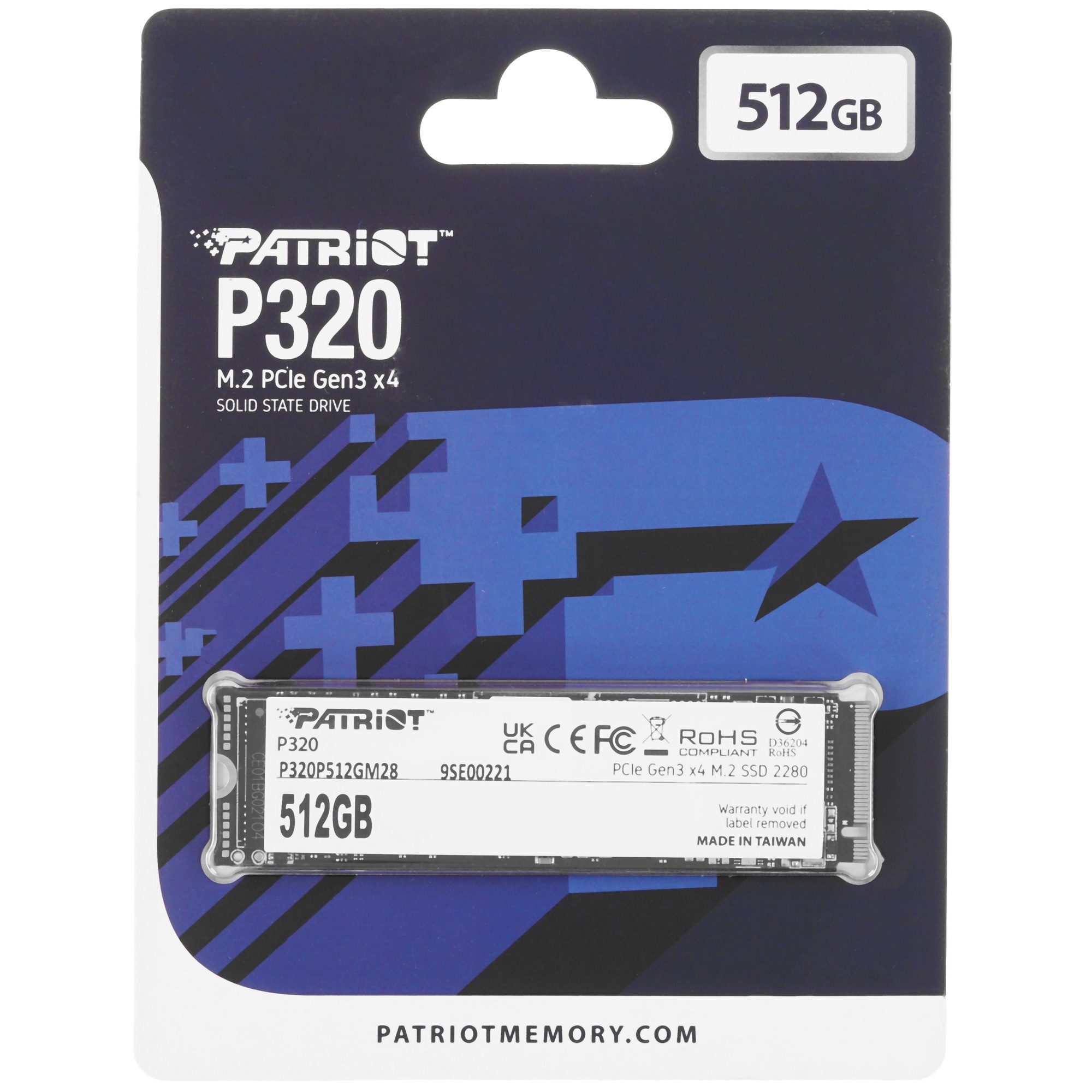 Накопитель SSD Patriot P320, 512GB, PCIe 3.0 x4, M.2 2280, NVMe, R/W 3000/2200